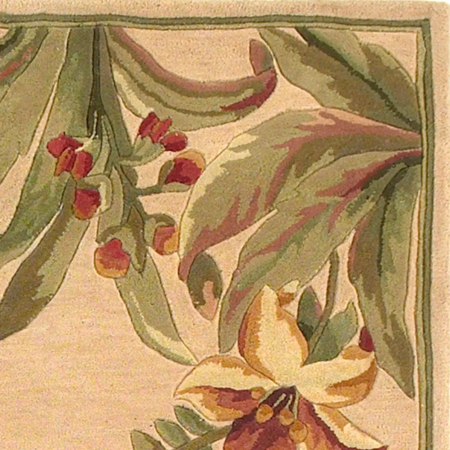 8' X 11'  Wool Ivory Tropical Greenery Area Rug - Image 3
