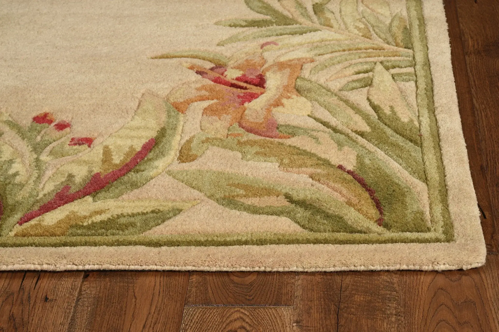 8' X 11'  Wool Ivory Tropical Greenery Area Rug - Image 4