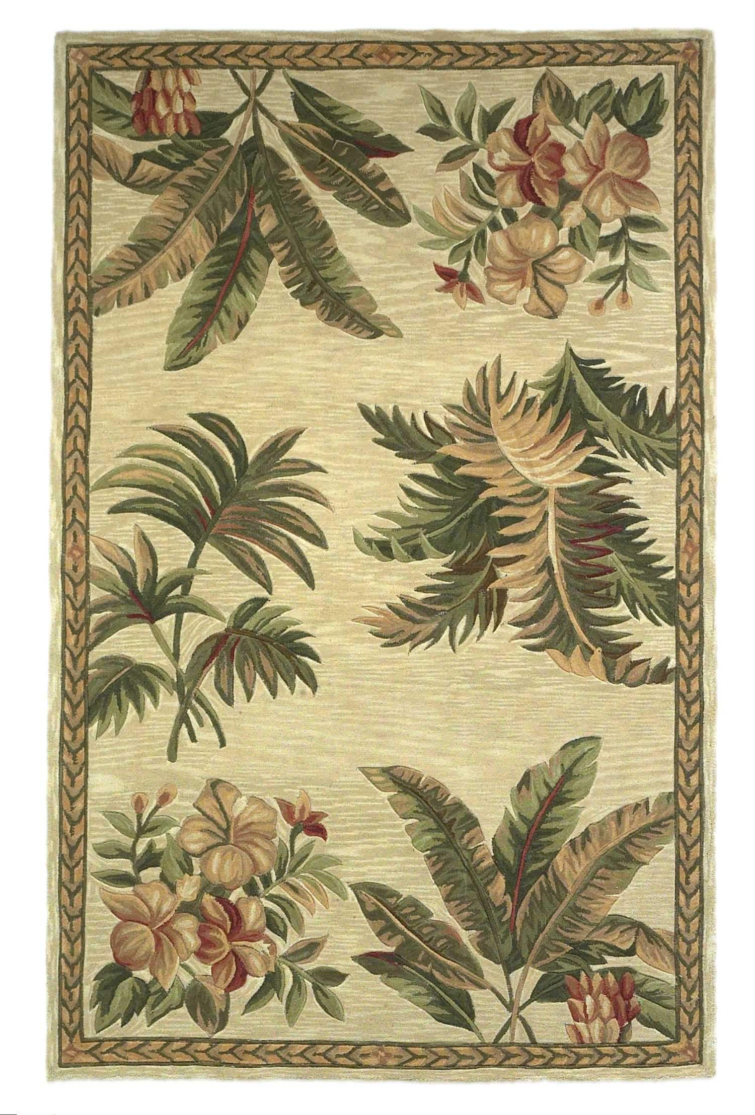 8' X 11'  Wool Ivory With Laurel Border Palm Tree Area Rug - Image 2