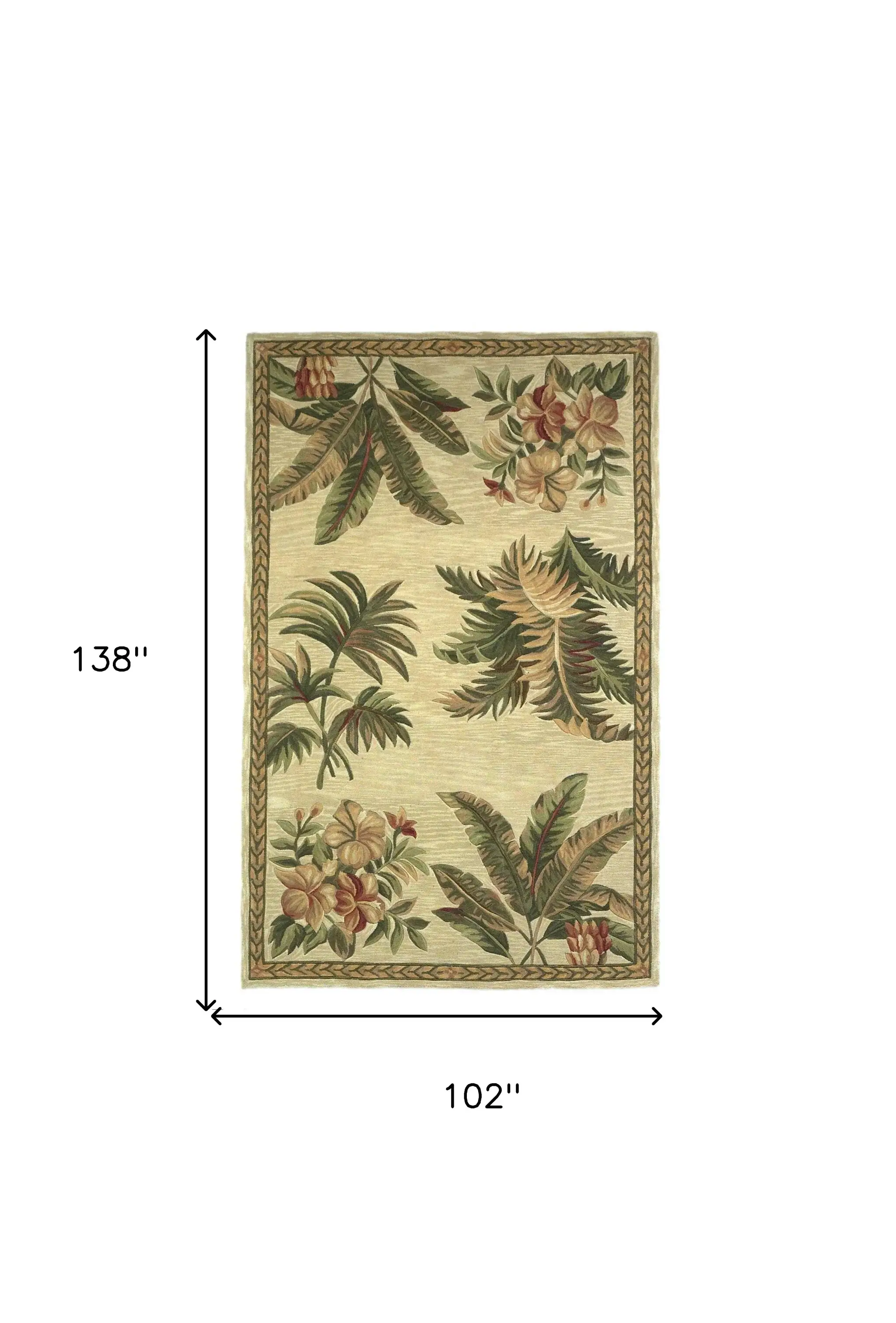8' X 11'  Wool Ivory With Laurel Border Palm Tree Area Rug - Image 3