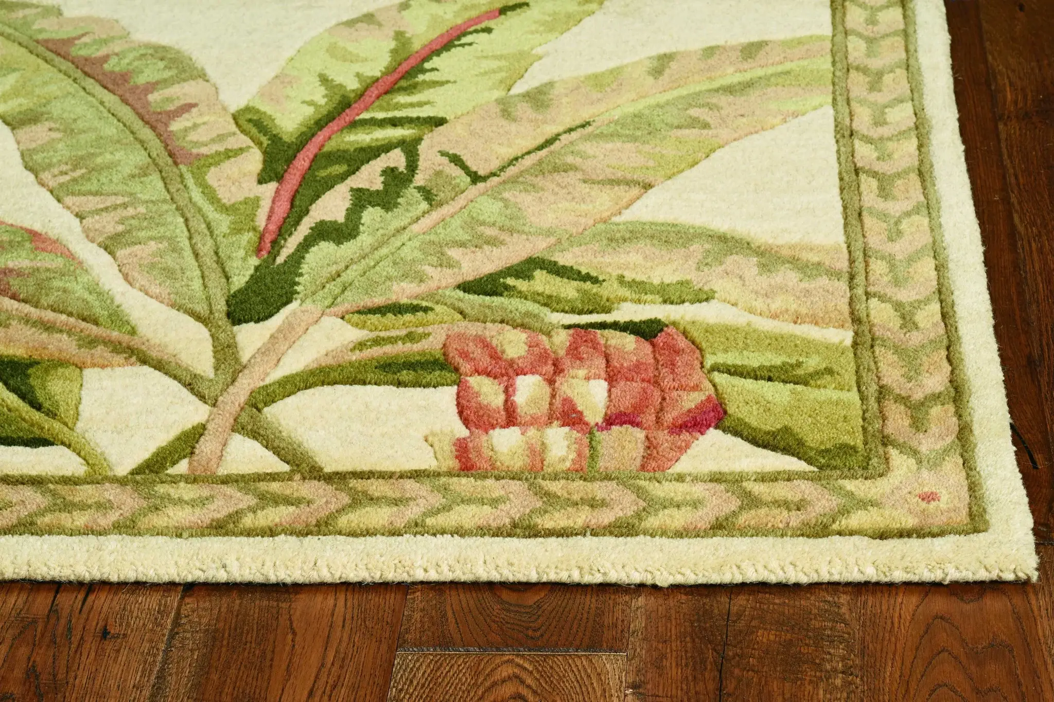 8' X 11'  Wool Ivory With Laurel Border Palm Tree Area Rug - Image 4