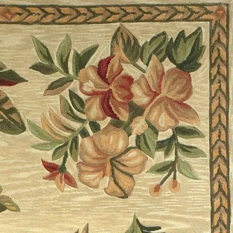 8' X 11'  Wool Ivory With Laurel Border Palm Tree Area Rug - Image 5