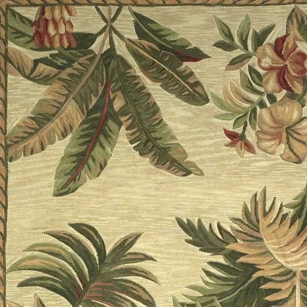 8' X 11'  Wool Ivory With Laurel Border Palm Tree Area Rug - Image 6