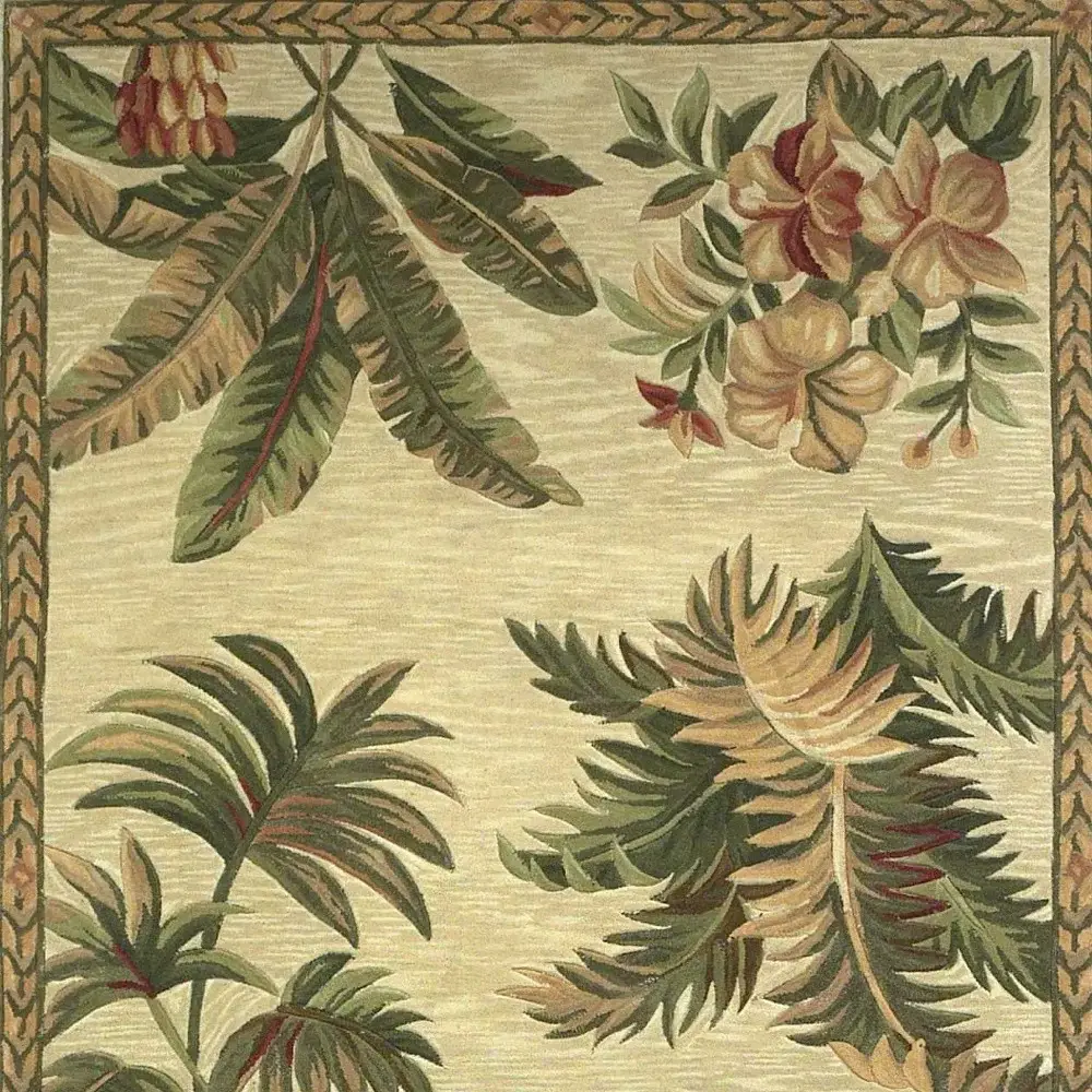 8' X 11'  Wool Ivory With Laurel Border Palm Tree Area Rug - Image 7