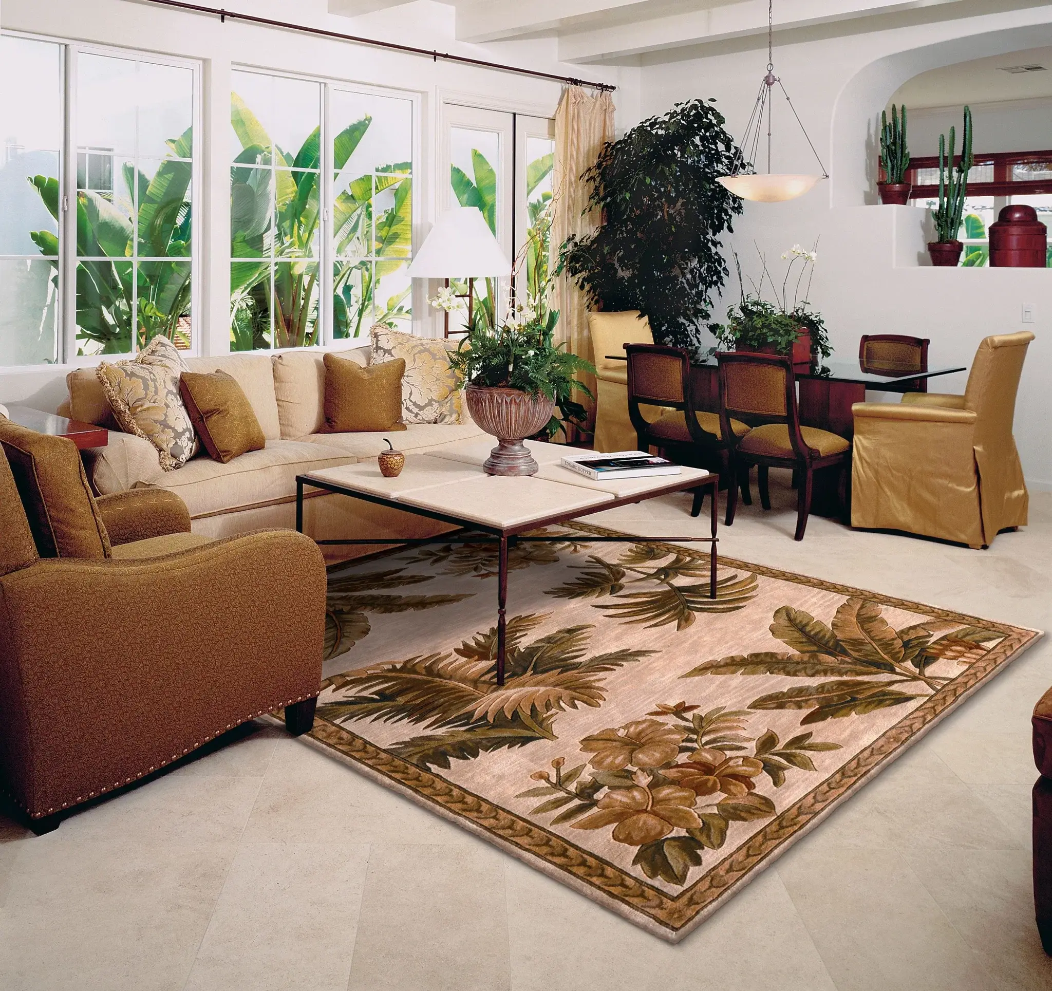 8' X 11'  Wool Ivory With Laurel Border Palm Tree Area Rug - Image 8