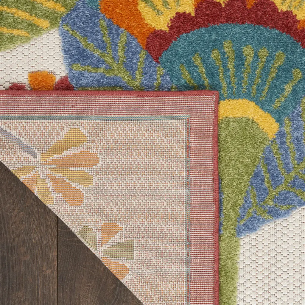 8' X 11' Yellow And Ivory Floral Indoor Outdoor Area Rug - Image 4