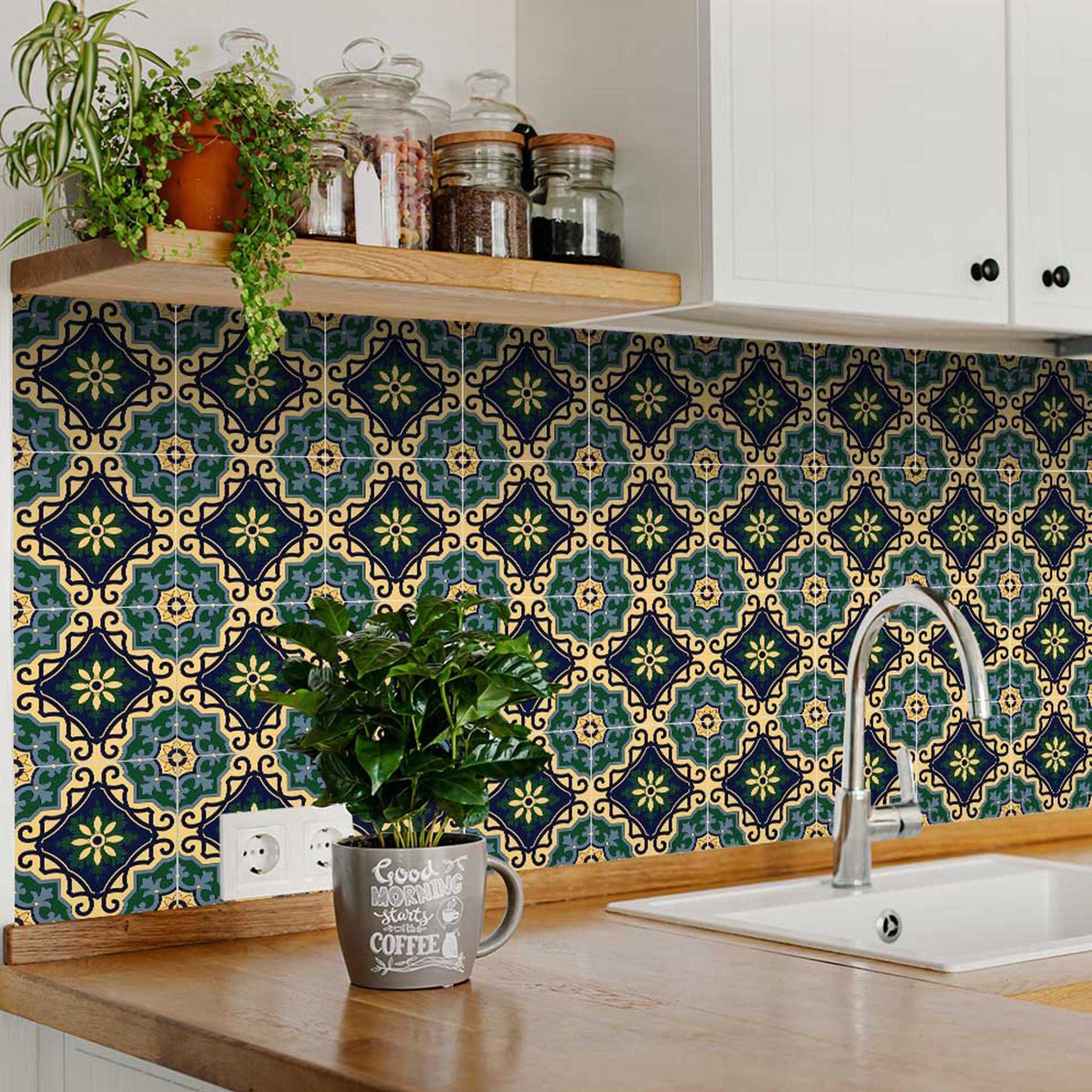 8" X 8" Agean Blue and Green Peel and Stick Tiles - Image 4