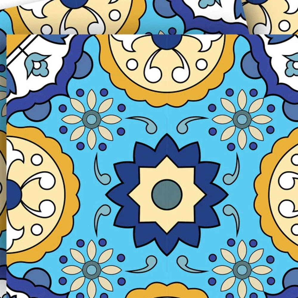 8" X 8" Aqua Floral Peel and Stick Removable  Tiles - Image 2