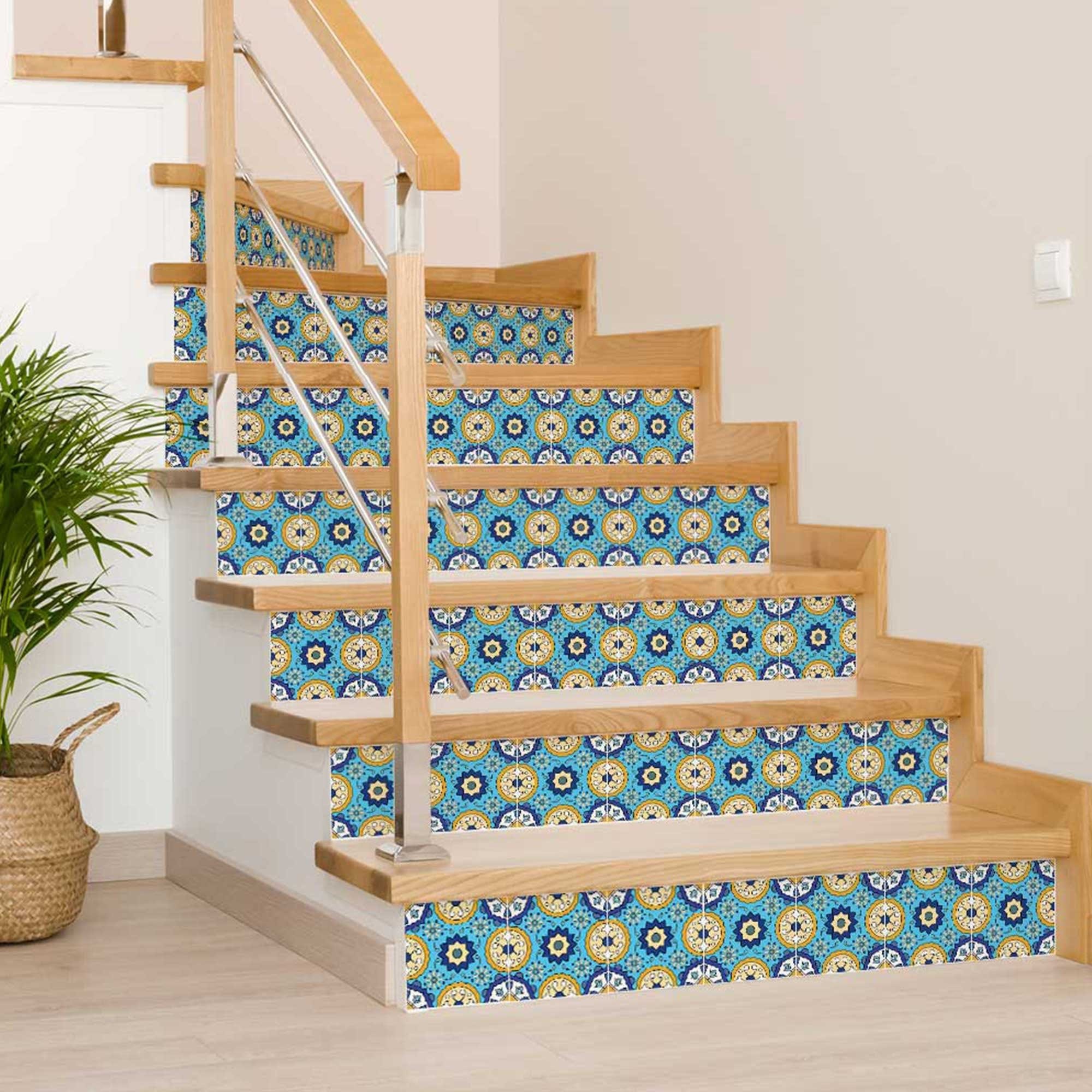 8" X 8" Aqua Floral Peel and Stick Removable  Tiles - Image 4