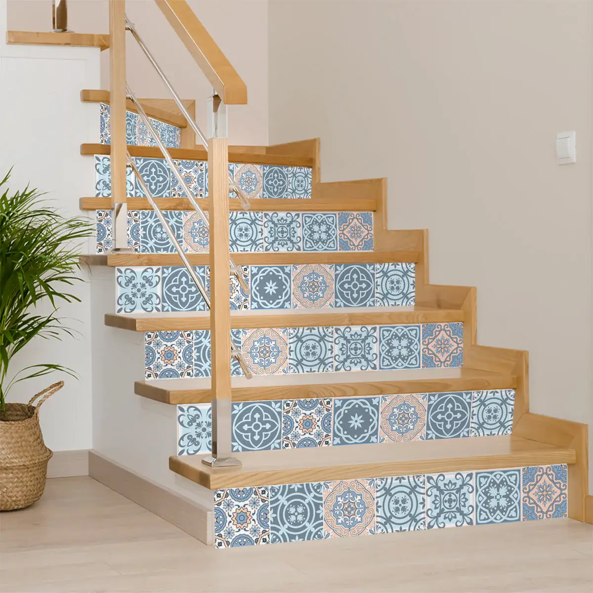 8" X 8" Baby Blue And Peach Mosaic Peel And Stick Removable Tiles - Image 5