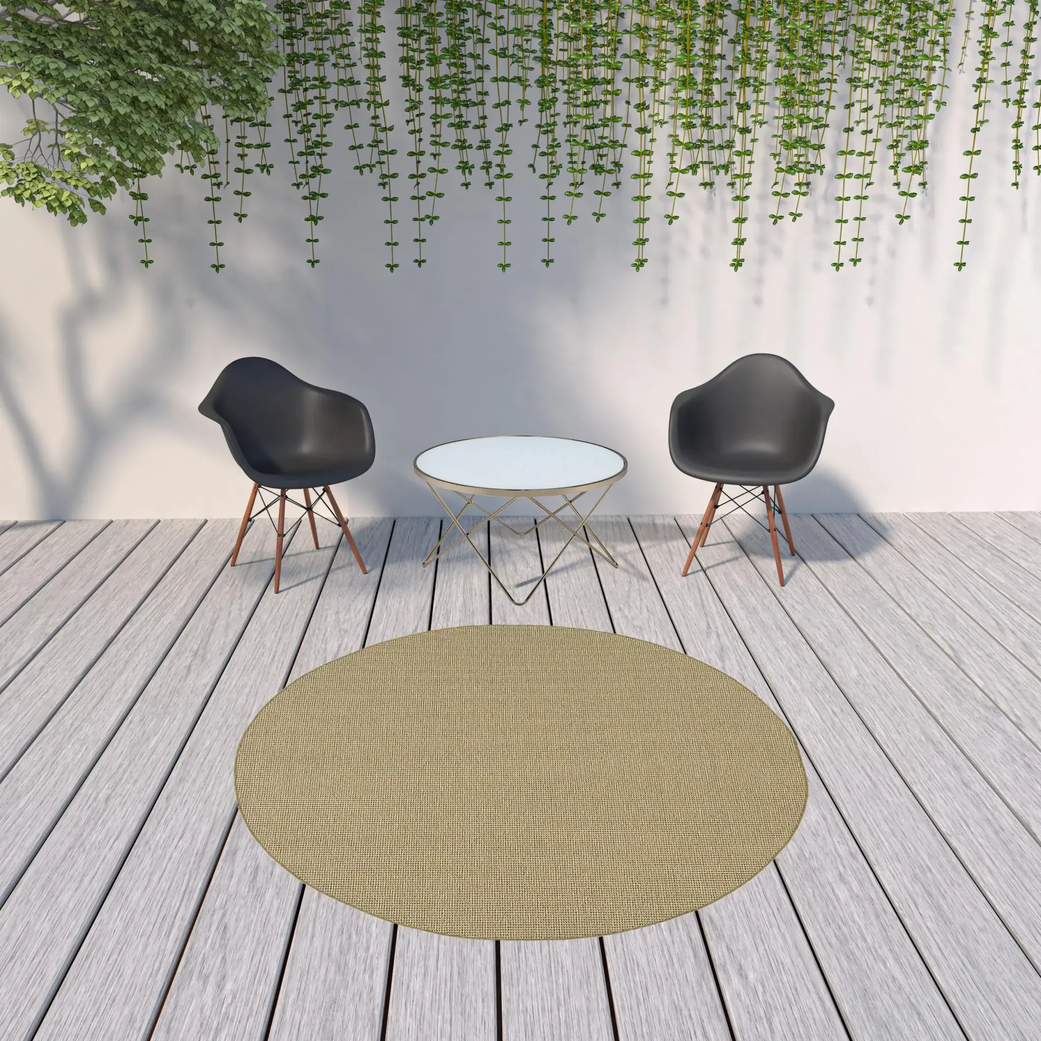 8' X 8' Beige Round Stain Resistant Indoor Outdoor Area Rug - Image 2