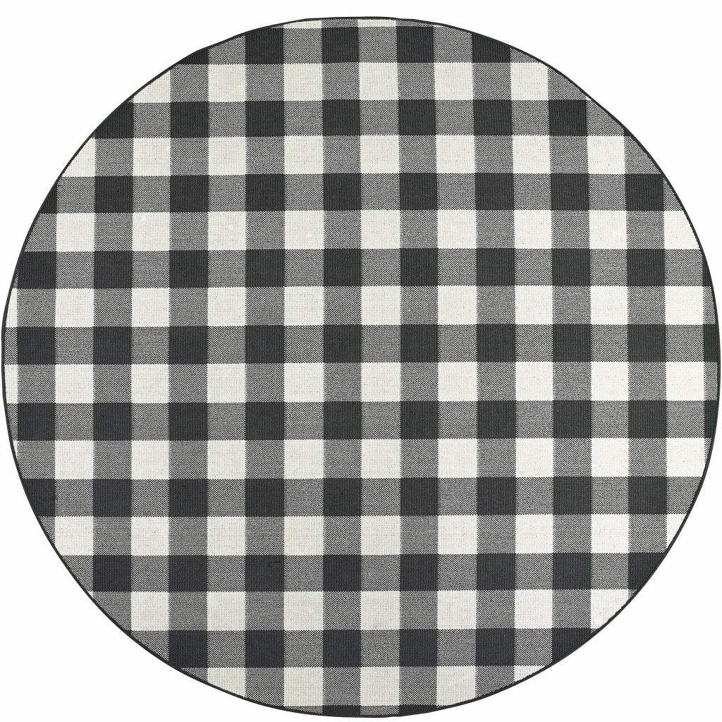 8' X 8' Black and Ivory Indoor Outdoor Area Rug