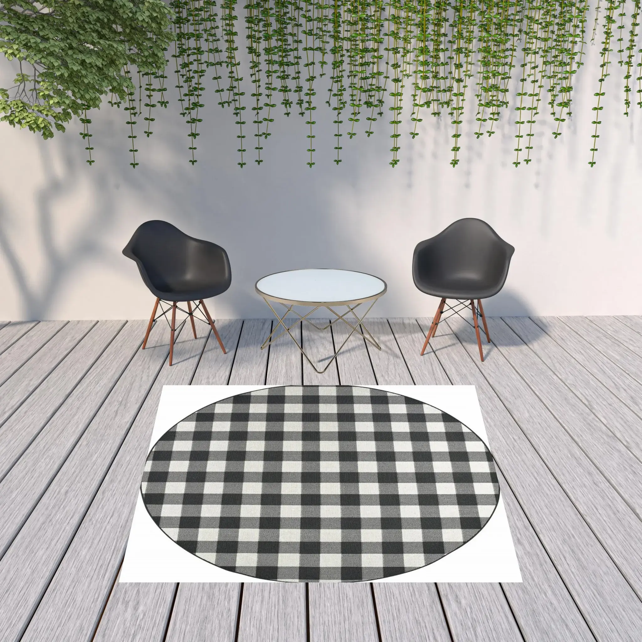8' X 8' Black and Ivory Indoor Outdoor Area Rug - Image 2