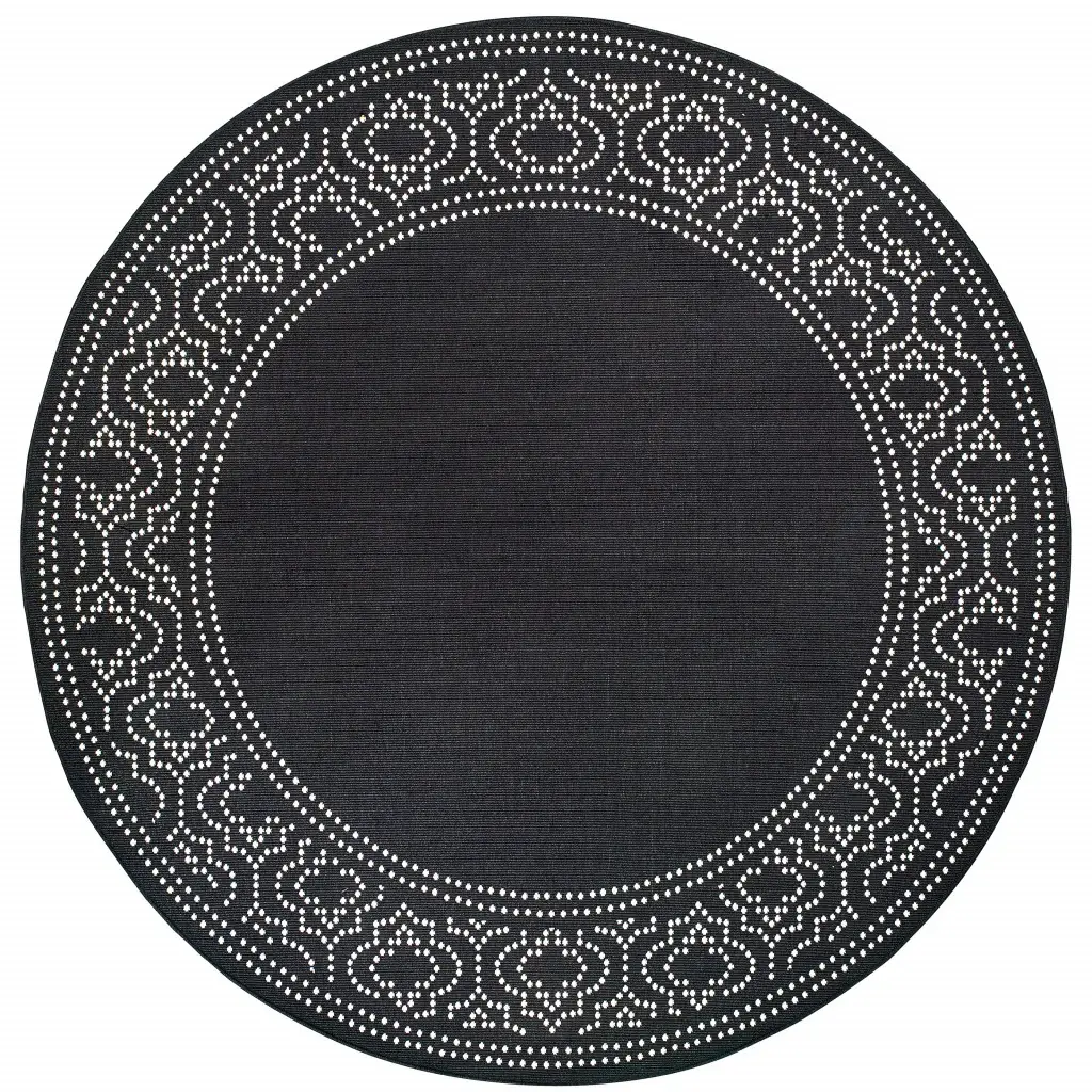 8' X 8' Black and Ivory Round Stain Resistant Indoor Outdoor Area Rug - Image 2