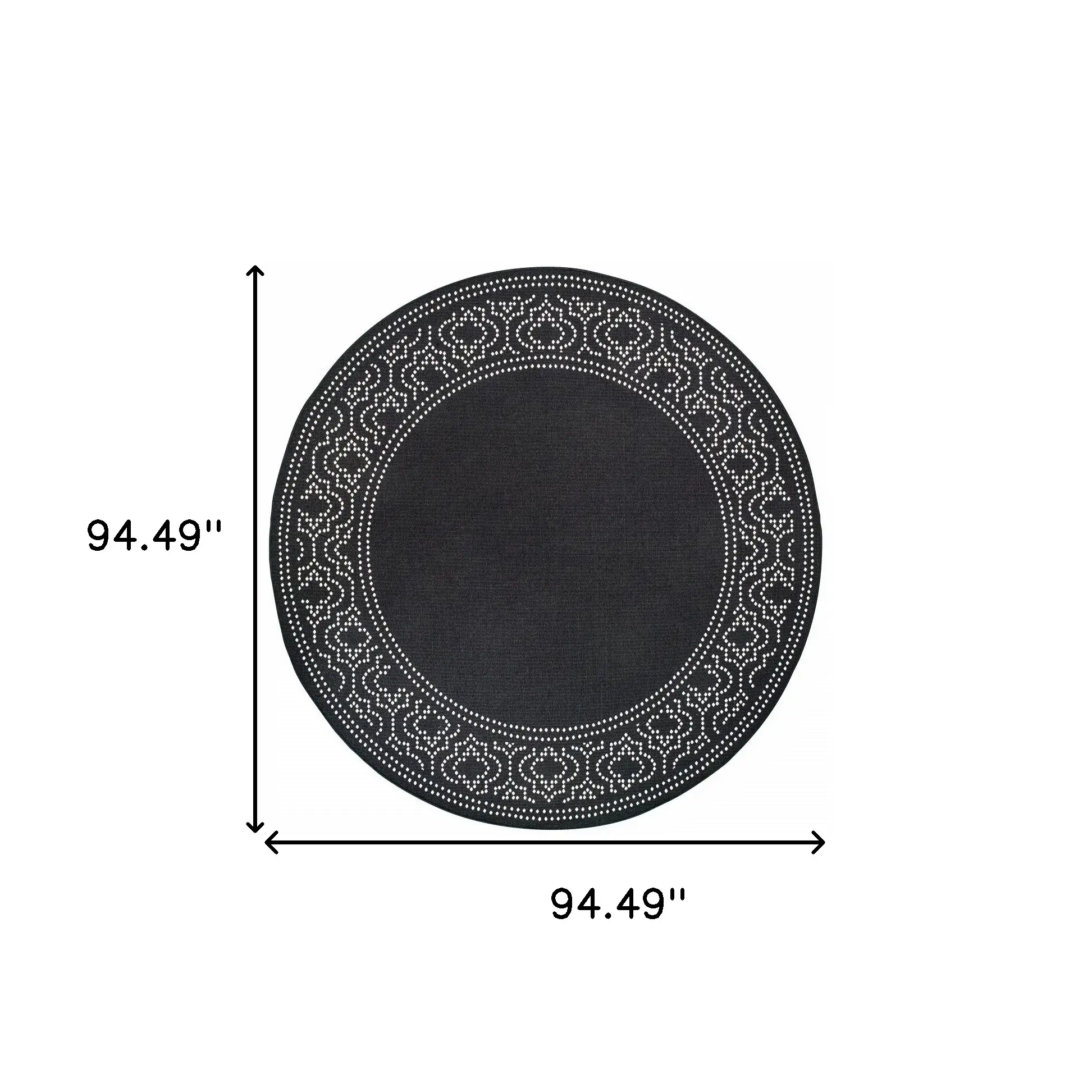 8' X 8' Black and Ivory Round Stain Resistant Indoor Outdoor Area Rug - Image 3
