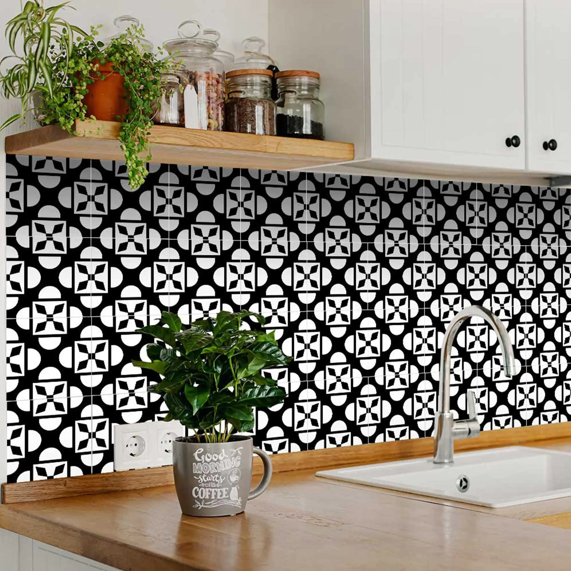 8" X 8" Black And White Coli Peel And Stick Tiles - Image 5