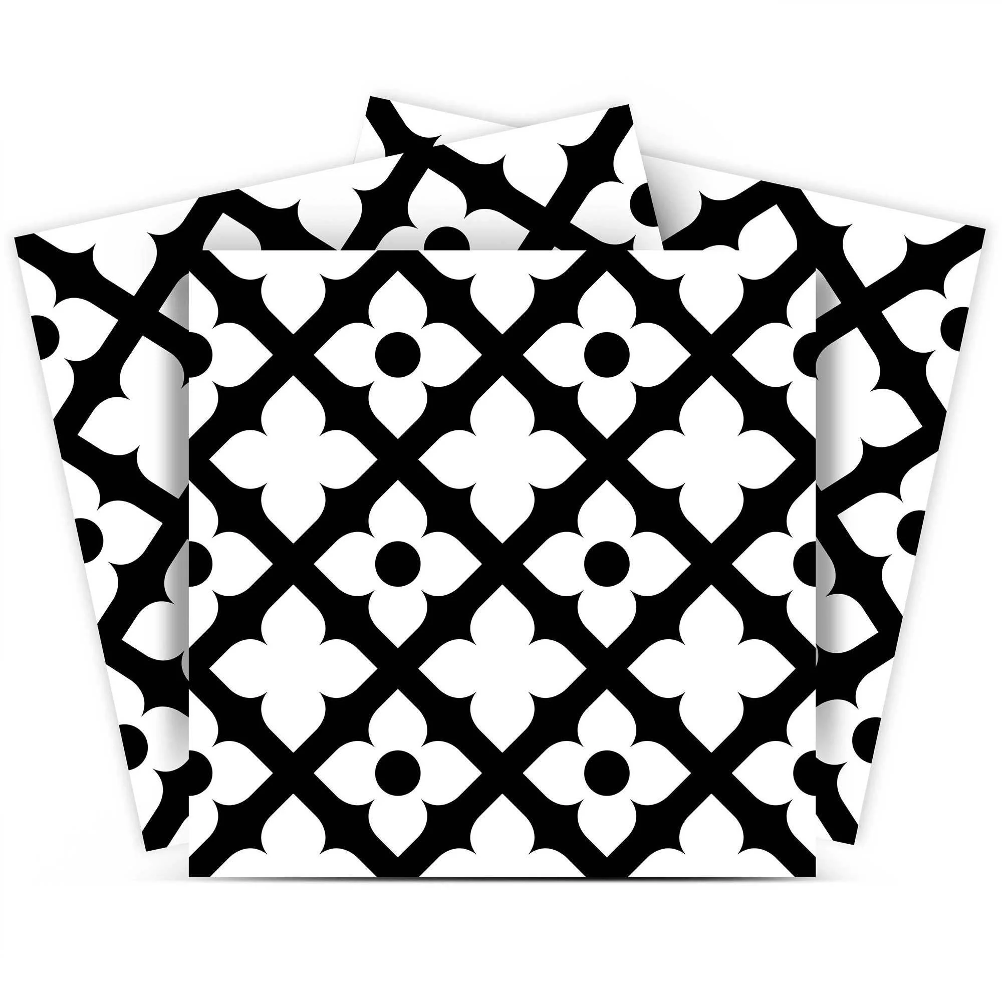 8" X 8" Black and White Dia Peel and Stick Removable Tiles
