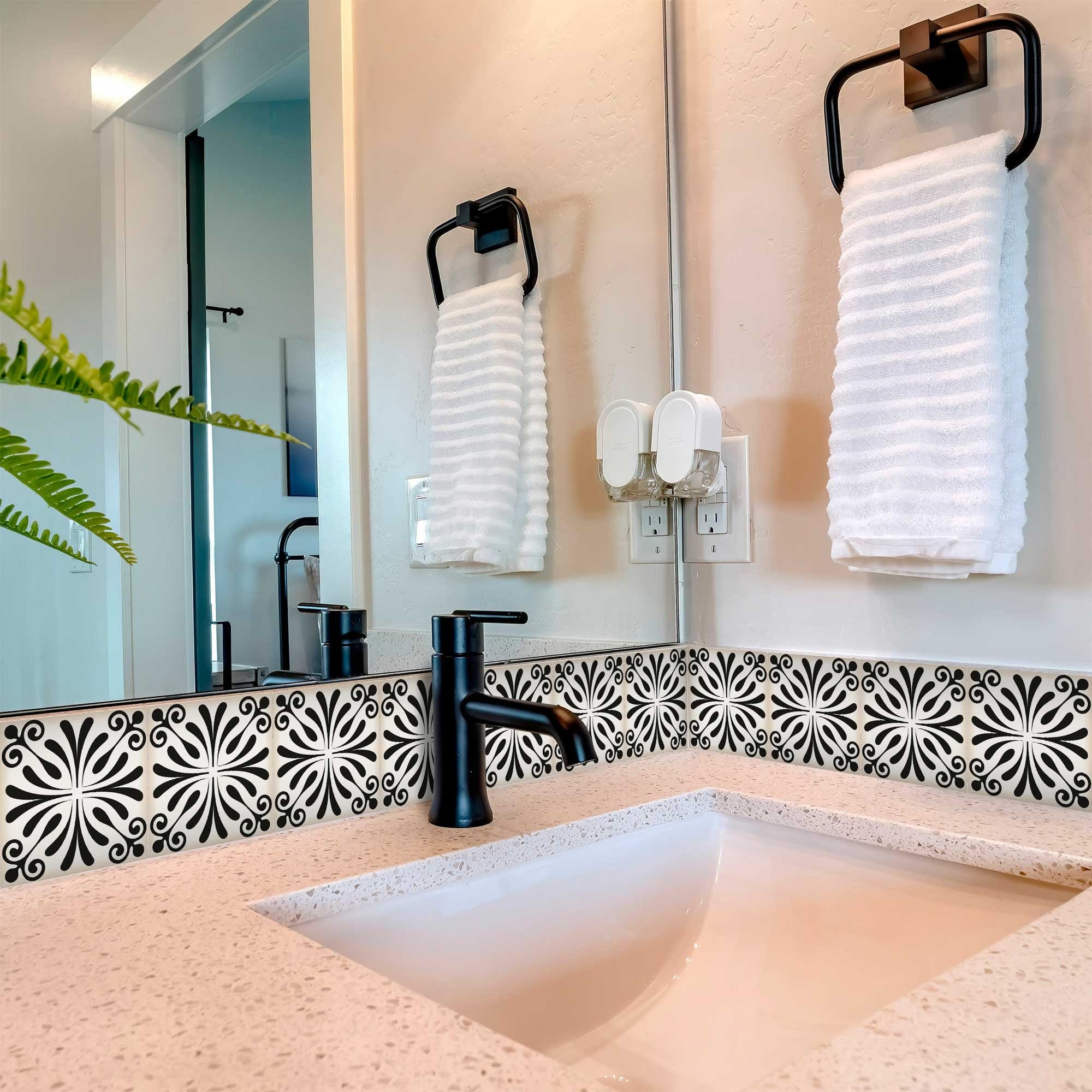 8" X 8" Black and White Flo Peel and Stick Removable Tiles - Image 7