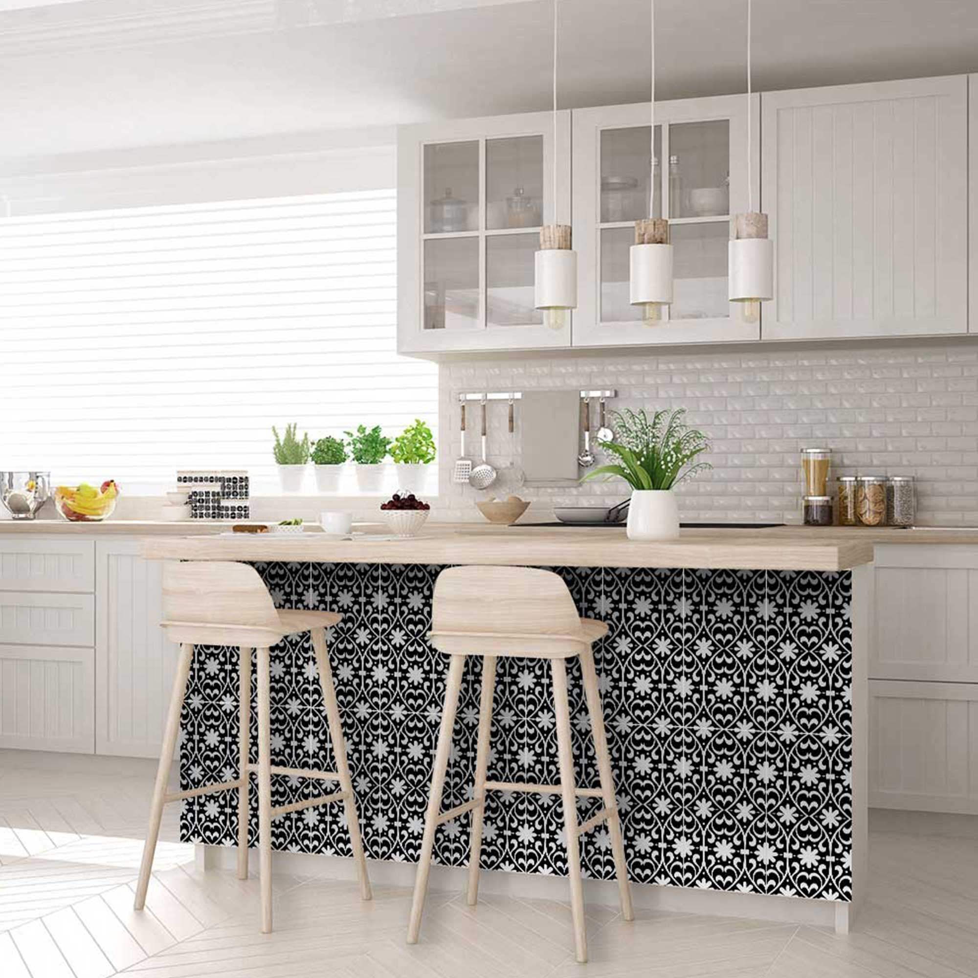8" X 8" Black and White Floral Peel and Stick Removable Tiles - Image 5