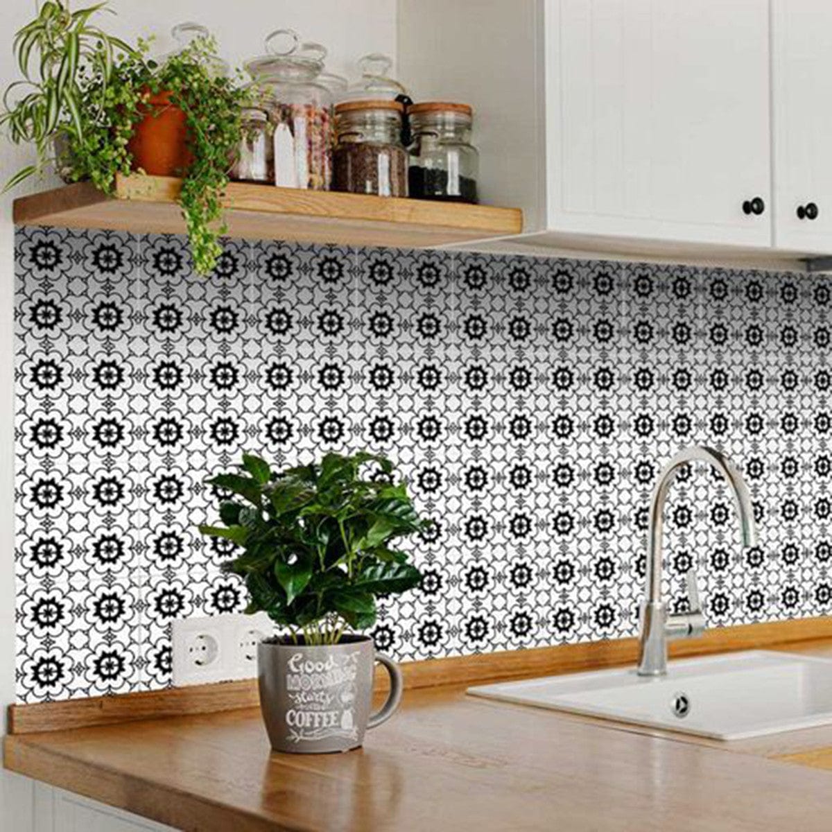 8" X 8" Black and White Gerber Peel and Stick Removable Tiles - Image 5