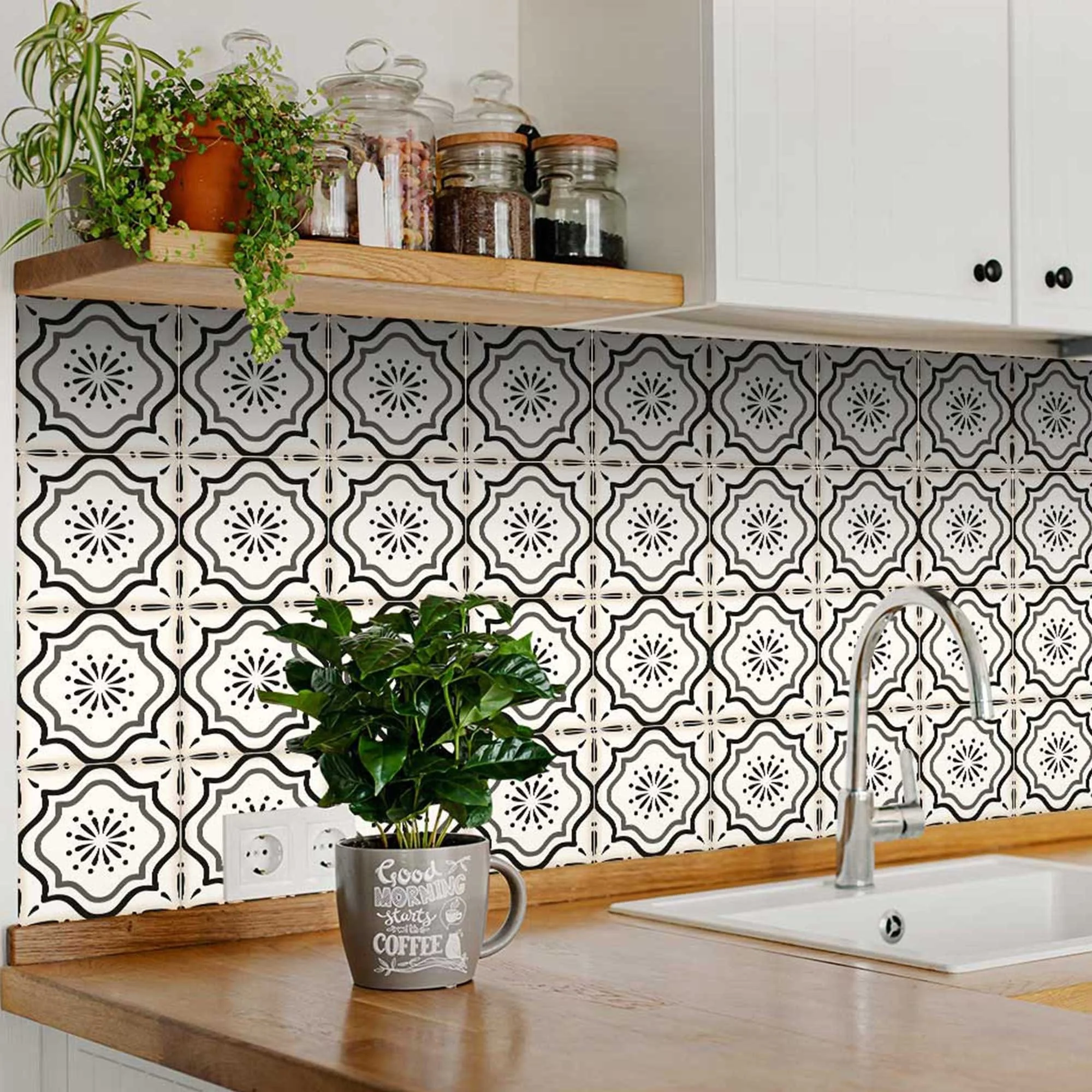 8" X 8" Black And White Mosaic Peel And Stick Removable Tiles - Image 4