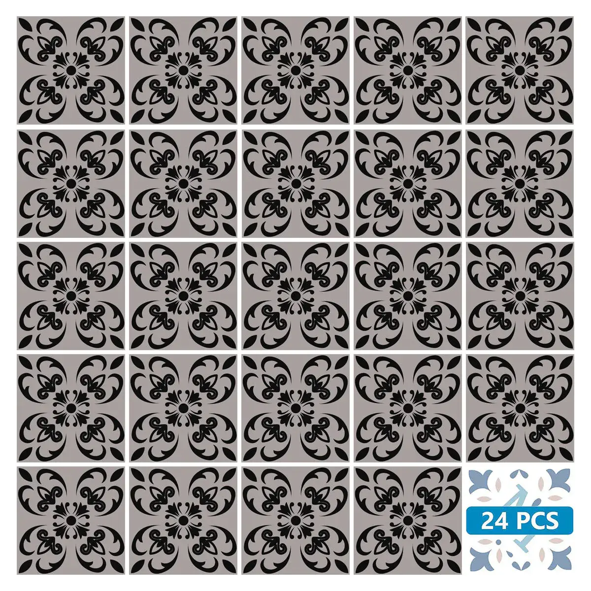 8" X 8" Black And White Orchid Peel And Stick Removable Tiles - Image 2