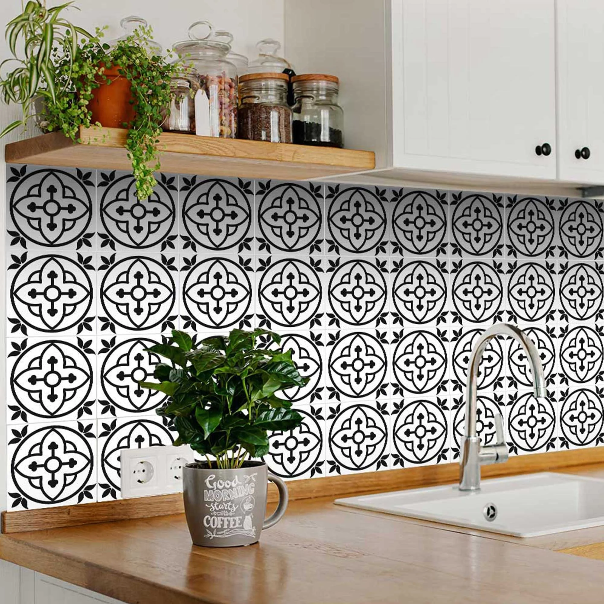 8" X 8" Black and White Peel and Stick Removable Tiles - Image 4