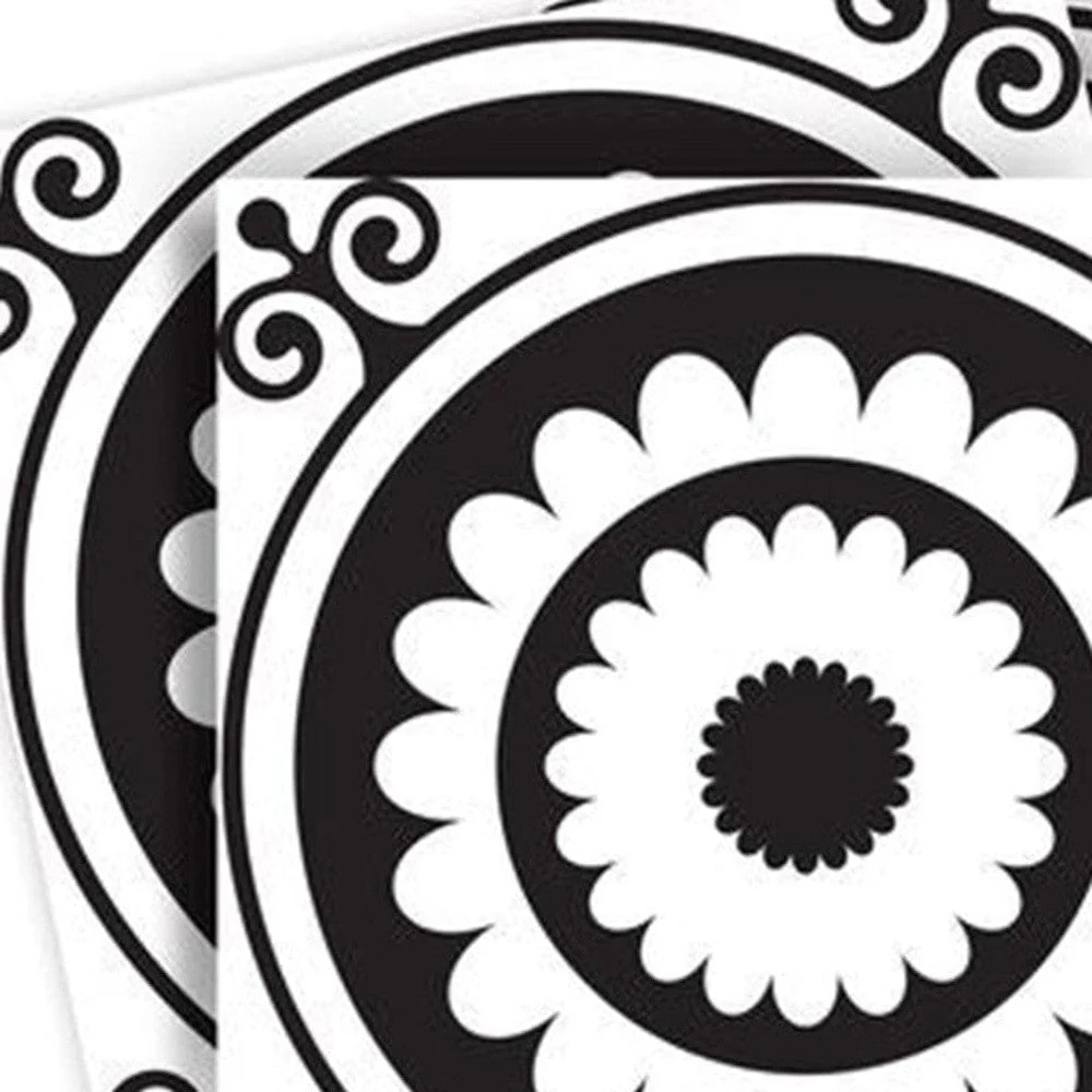 8" X 8" Black and White Posy Peel and Stick Removable Tiles - Image 2