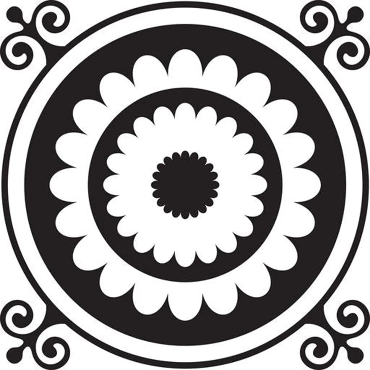 8" X 8" Black and White Posy Peel and Stick Removable Tiles - Image 3