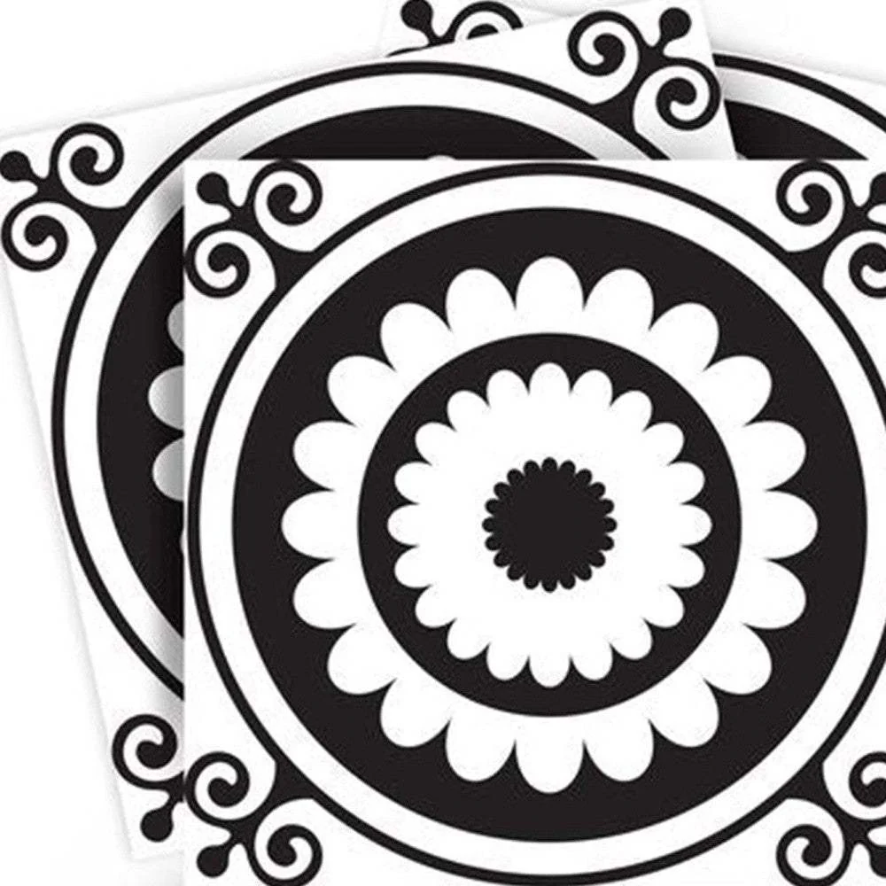 8" X 8" Black and White Posy Peel and Stick Removable Tiles - Image 4
