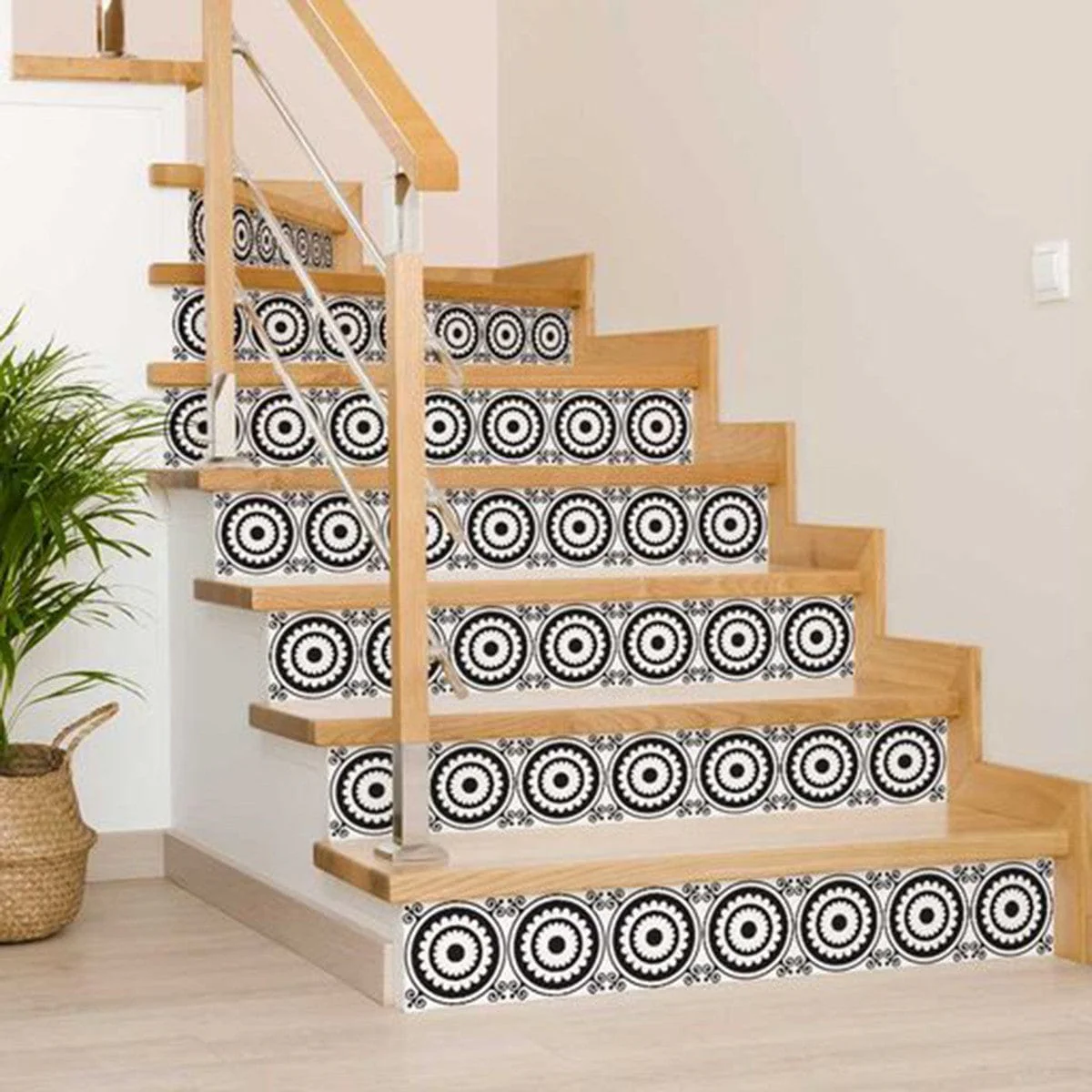8" X 8" Black and White Posy Peel and Stick Removable Tiles - Image 5