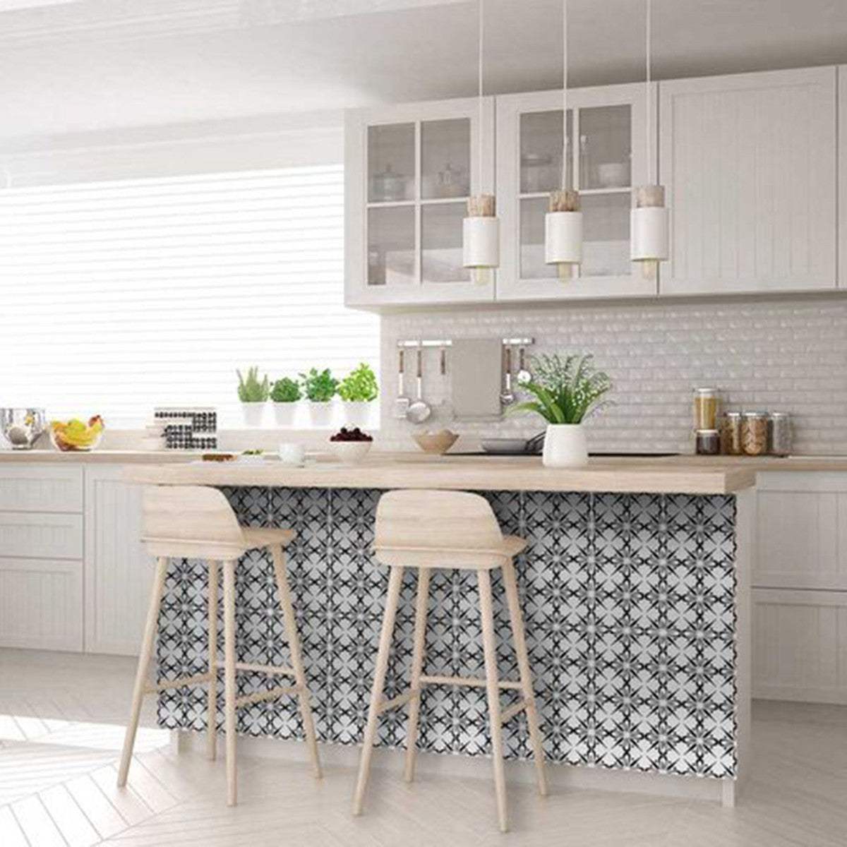 8" X 8" Black and White Quattra Peel and Stick Removable Tiles - Image 8
