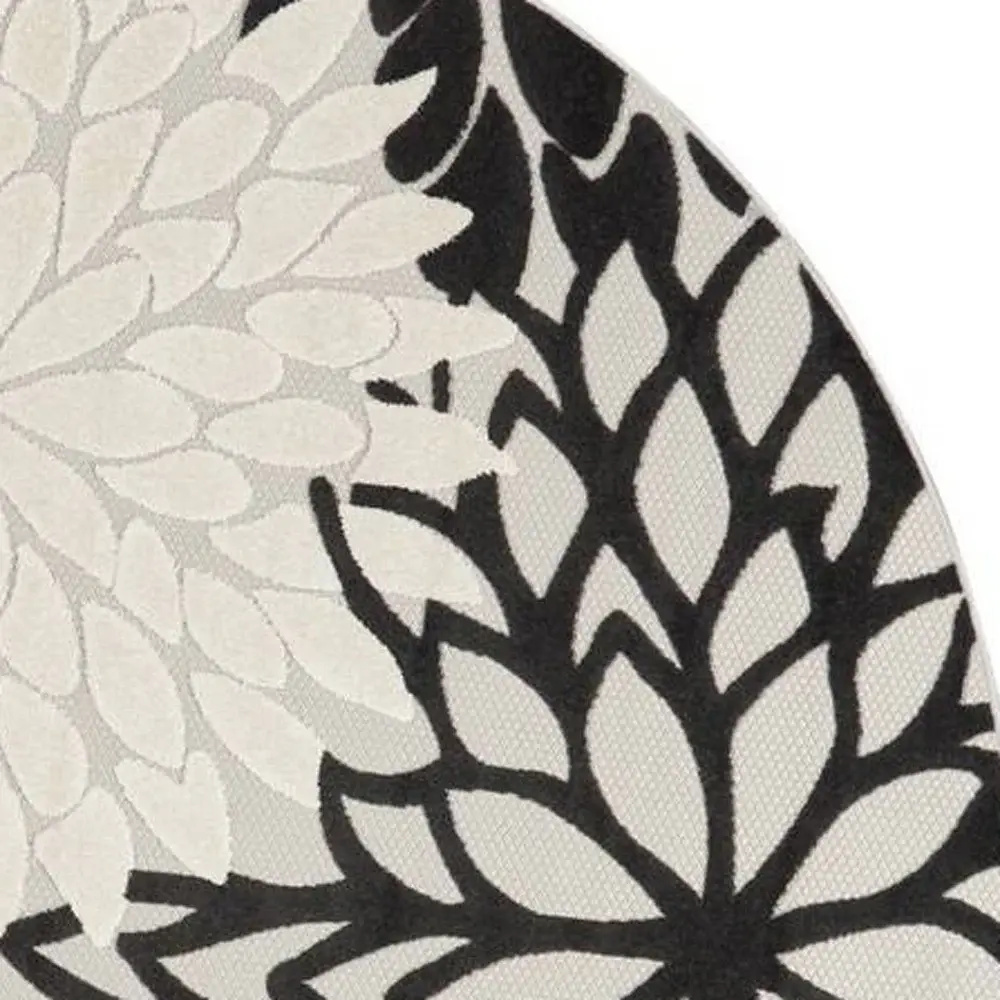 8' X 8' Black And White Round Floral Non Skid Indoor Outdoor Area Rug - Image 2