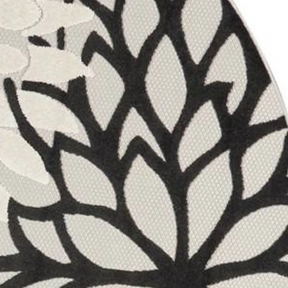 8' X 8' Black And White Round Floral Non Skid Indoor Outdoor Area Rug - Image 5