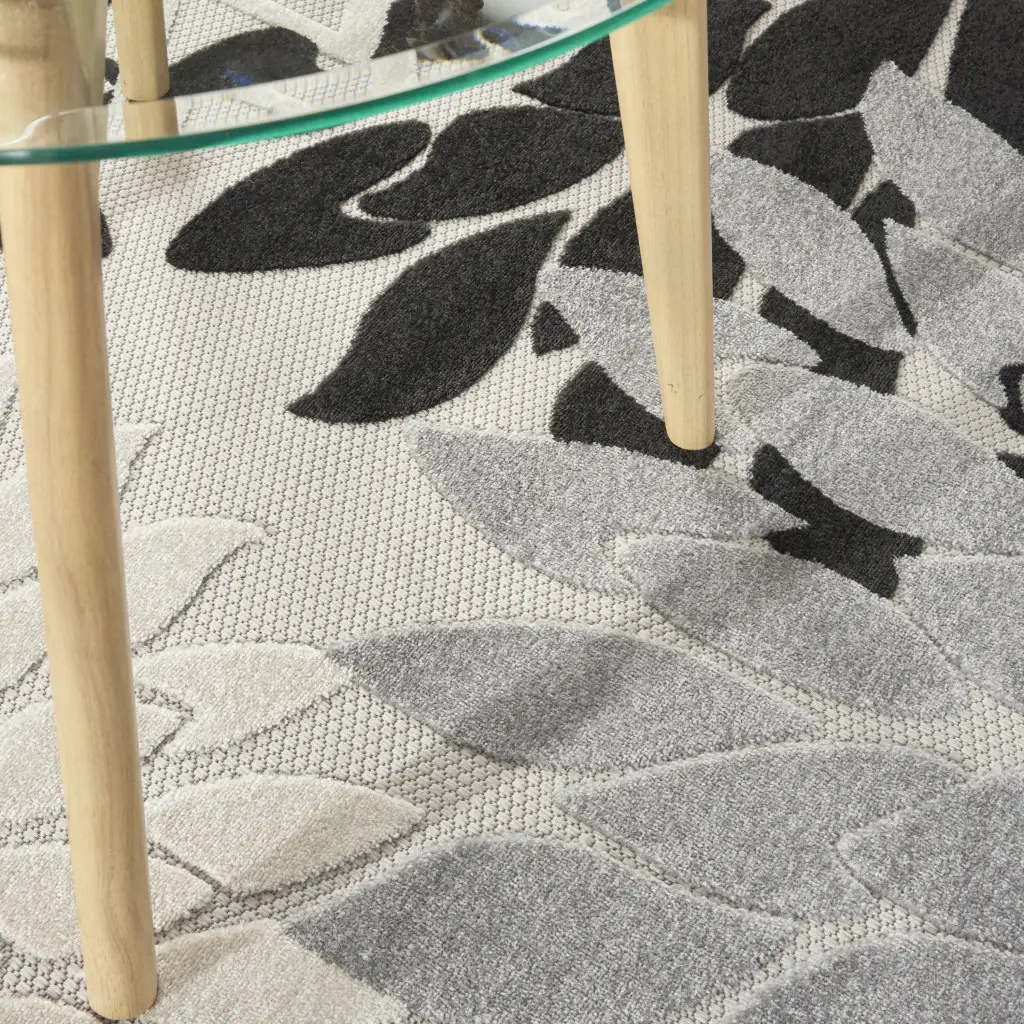 8' X 8' Black And White Round Floral Non Skid Indoor Outdoor Area Rug - Image 6