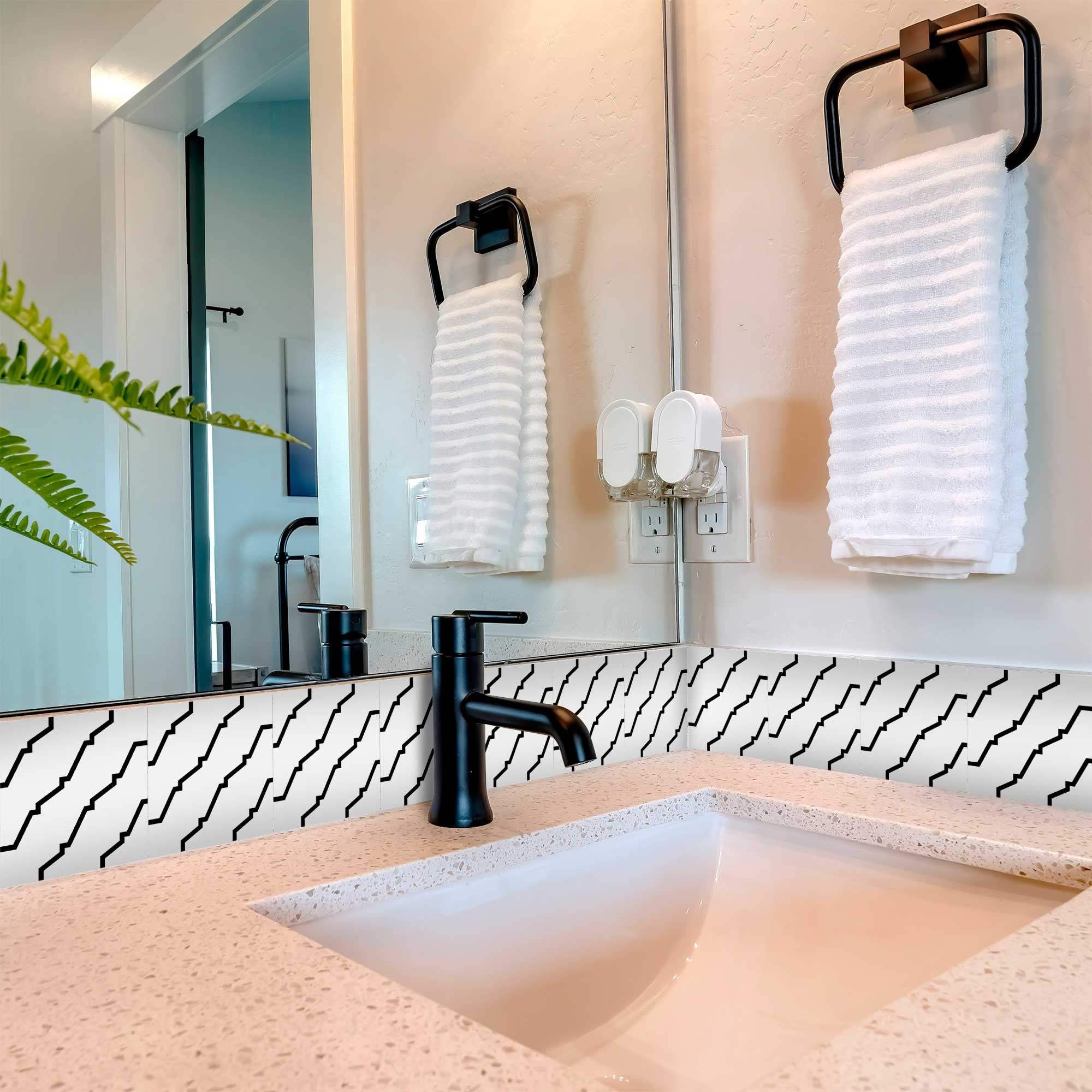 8" X 8" Black and White XL Prism  Peel and Stick Removable Tiles - Image 6