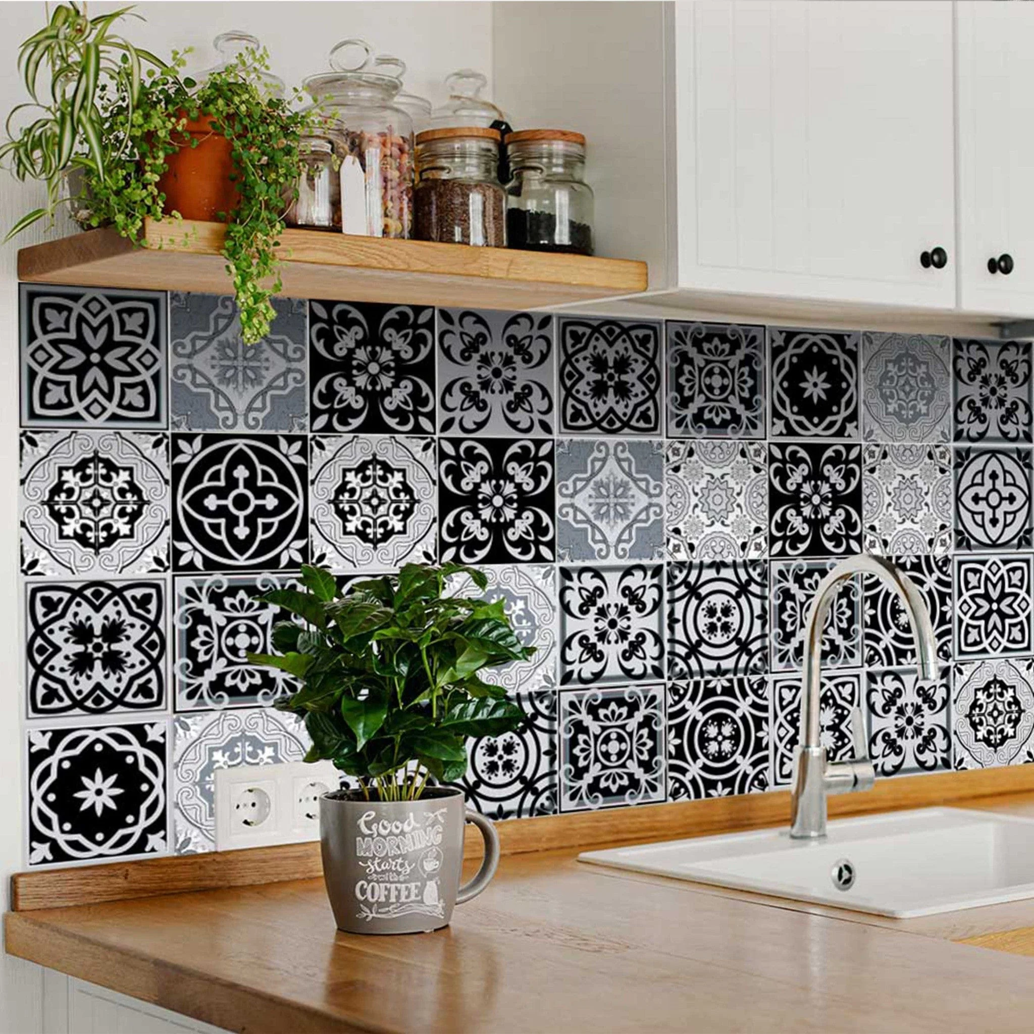 8" X 8" Black White and Gray Mosaic Peel and Stick Tiles - Image 4