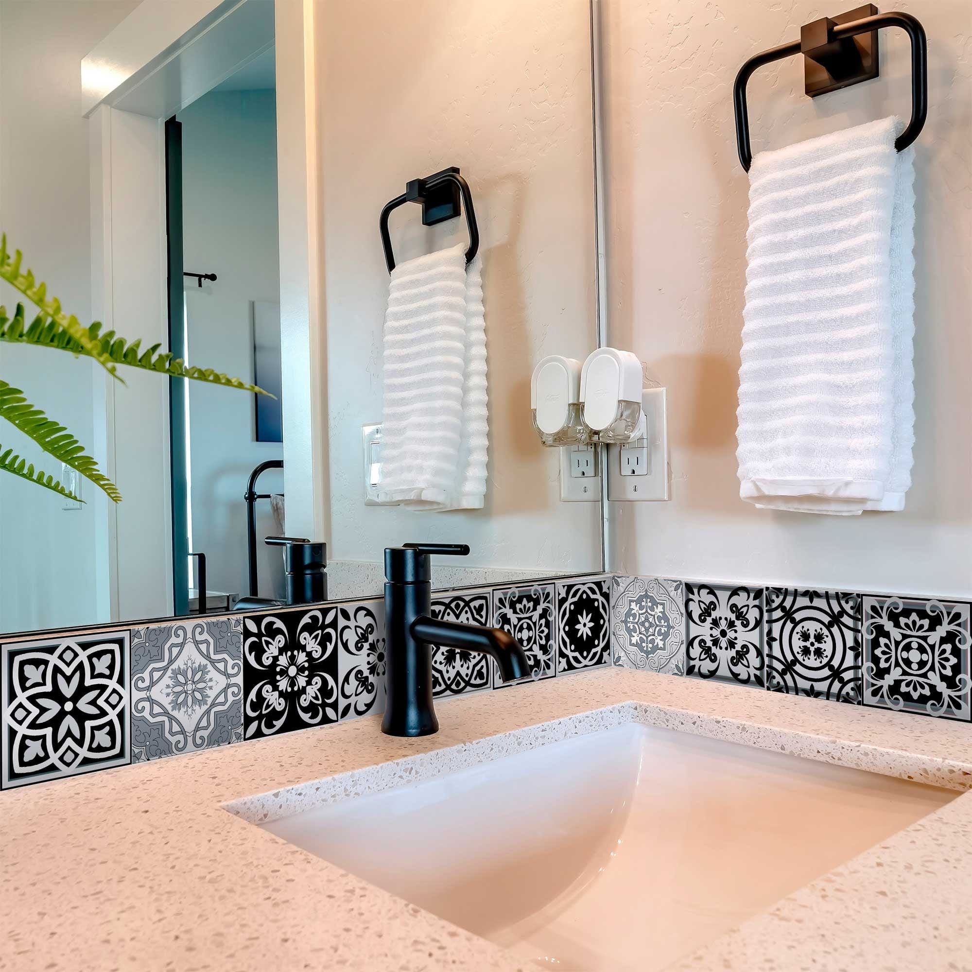 8" X 8" Black White and Gray Mosaic Peel and Stick Tiles - Image 5