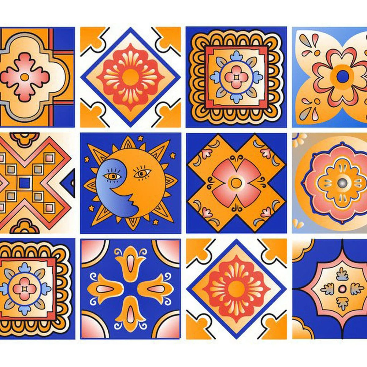 8" x 8" Blue and Gold Celestial Mosaic Peel and Stick Removable Tiles - Image 2