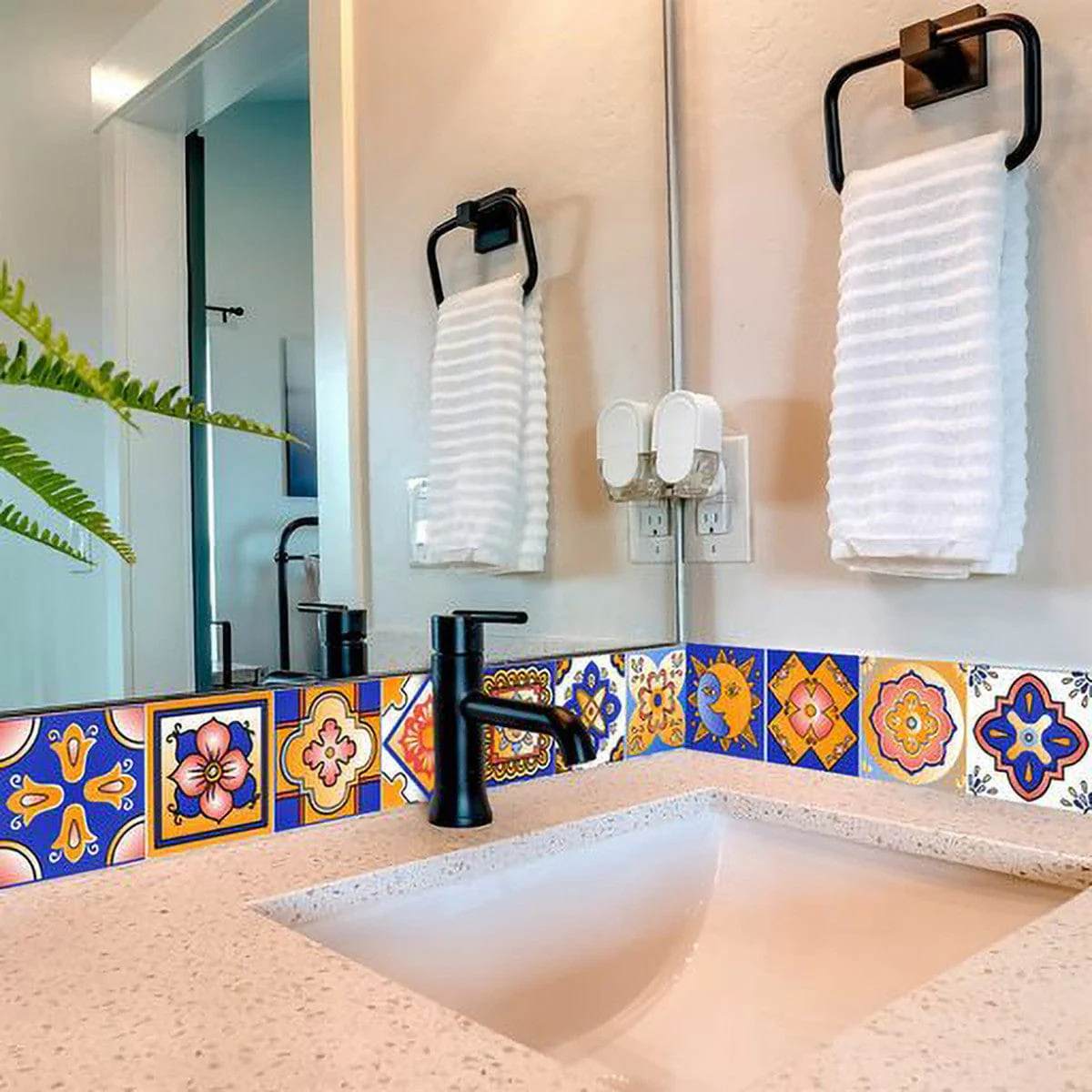 8" x 8" Blue and Gold Celestial Mosaic Peel and Stick Removable Tiles - Image 5