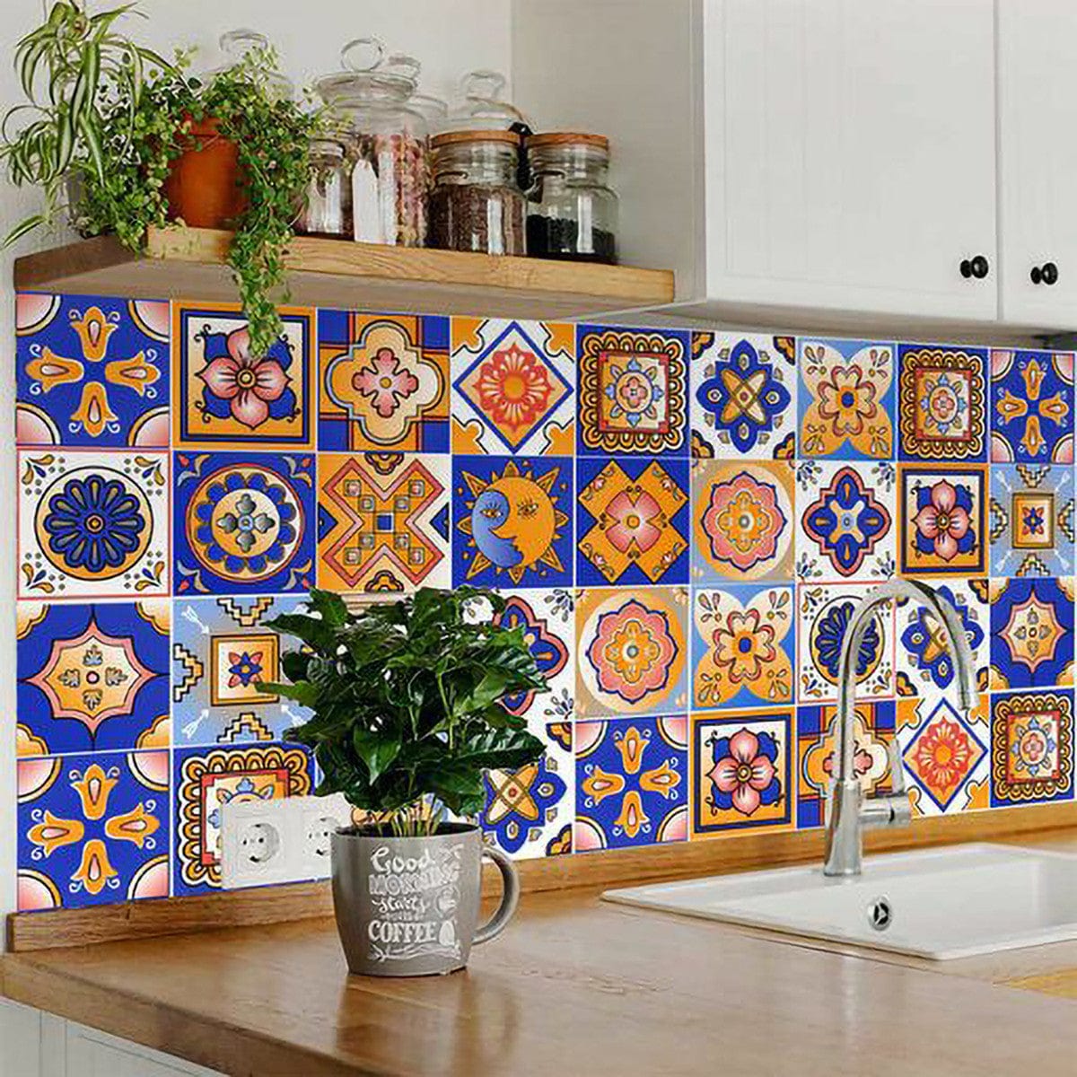 8" x 8" Blue and Gold Celestial Mosaic Peel and Stick Removable Tiles - Image 6
