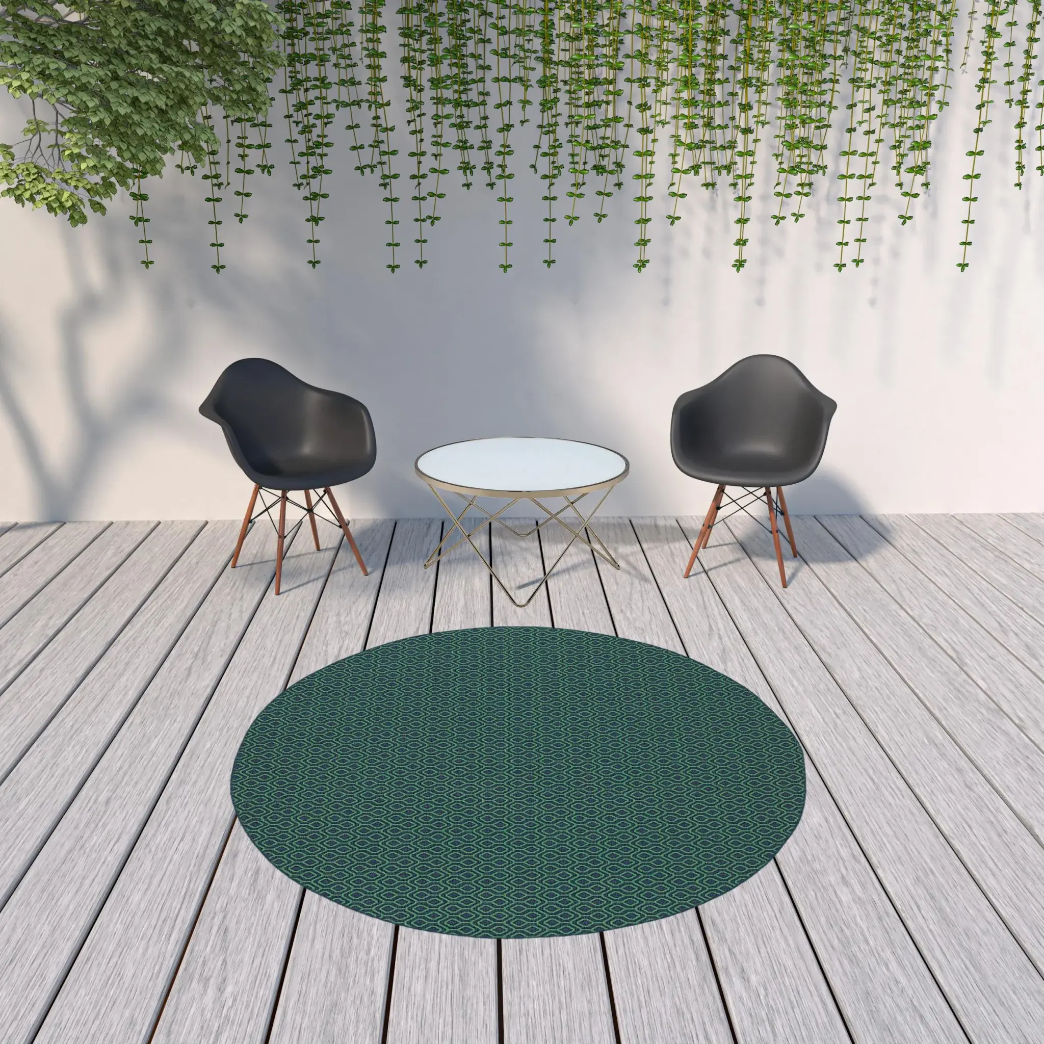 8' X 8' Blue and Green Round Geometric Stain Resistant Indoor Outdoor Area Rug - Image 3