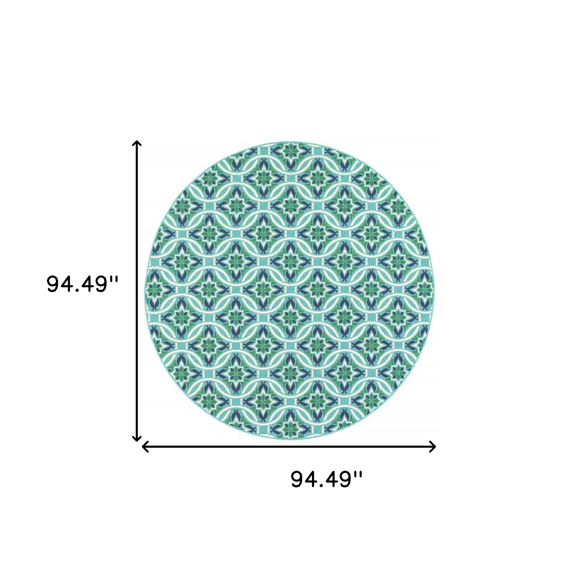8' X 8' Blue and Green Round Geometric Stain Resistant Indoor Outdoor Area Rug - Image 4