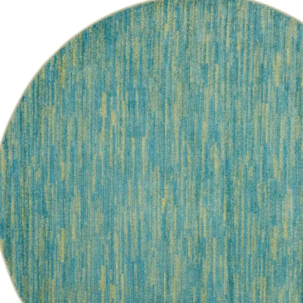 8' X 8' Blue And Green Round Striped Non Skid Indoor Outdoor Area Rug - Image 4