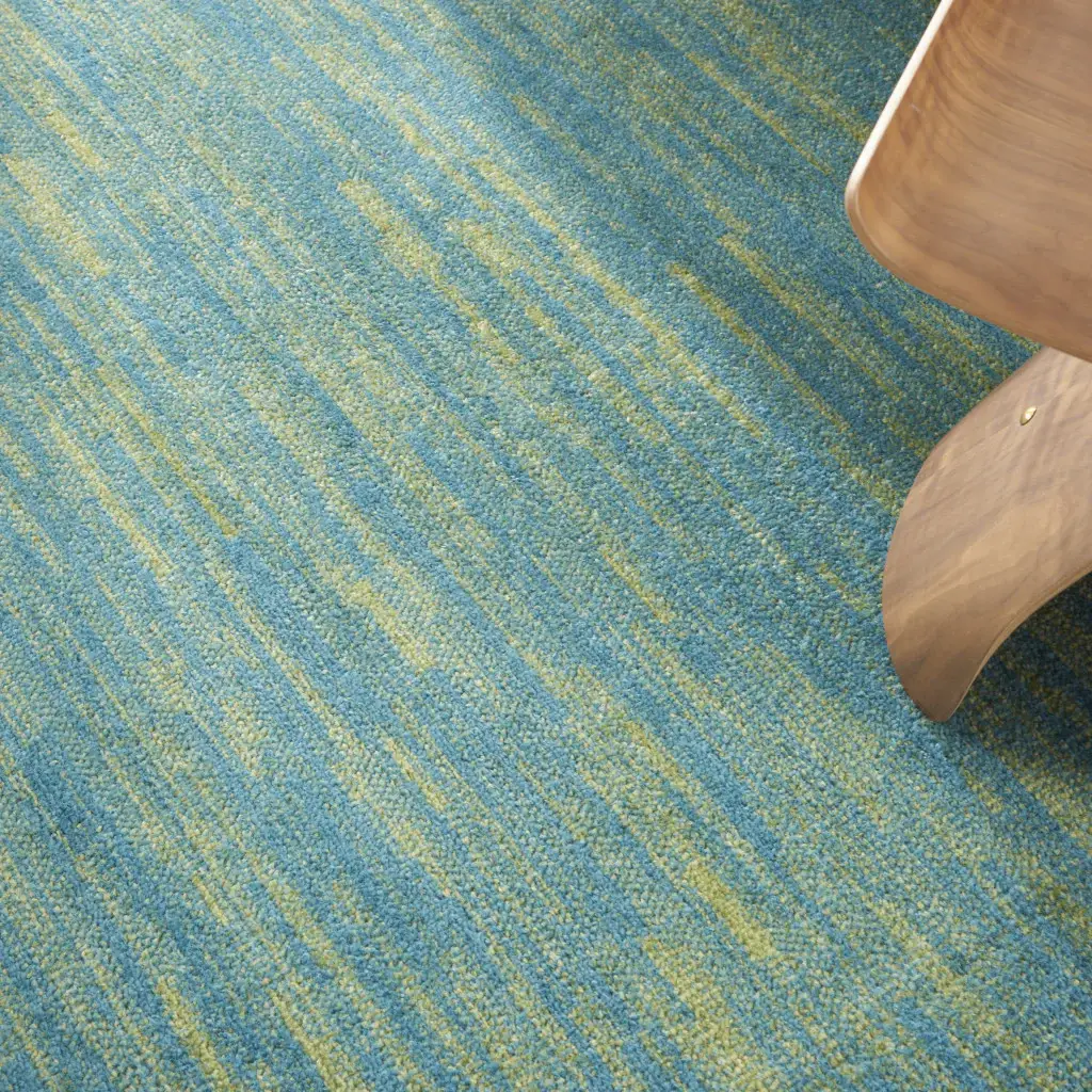 8' X 8' Blue And Green Round Striped Non Skid Indoor Outdoor Area Rug - Image 6