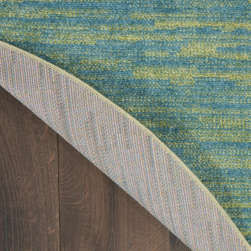 8' X 8' Blue And Green Round Striped Non Skid Indoor Outdoor Area Rug - Image 7