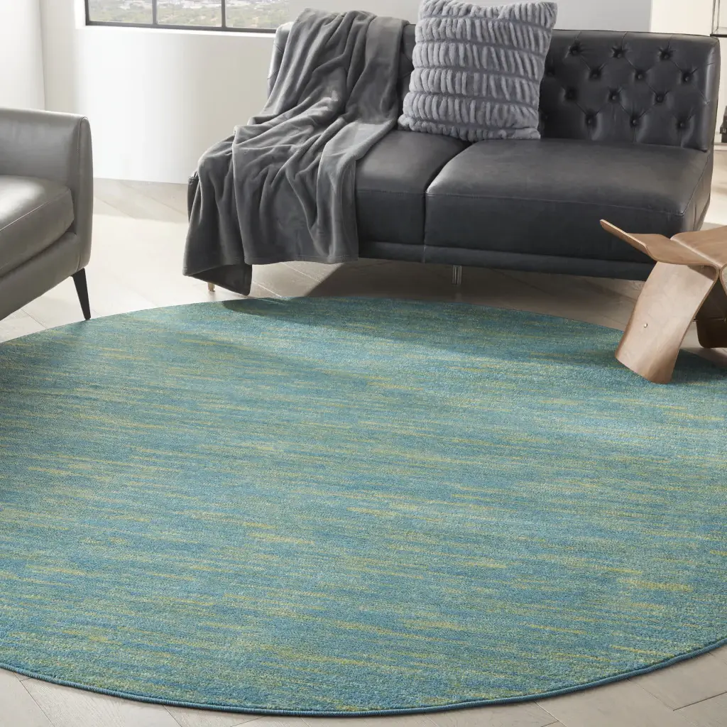 8' X 8' Blue And Green Round Striped Non Skid Indoor Outdoor Area Rug - Image 8