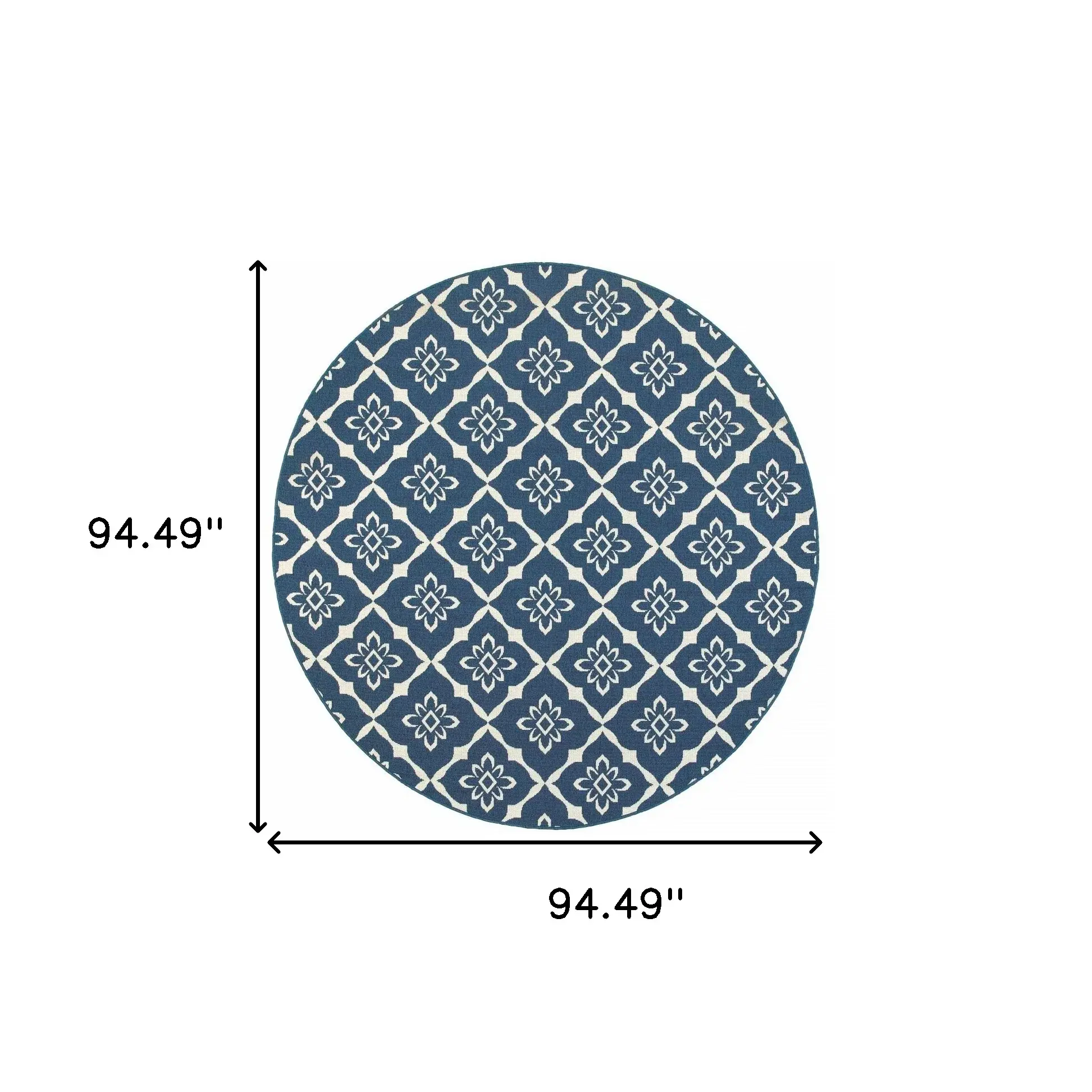 8' X 8' Blue and Ivory Round Floral Stain Resistant Indoor Outdoor Area Rug - Image 4
