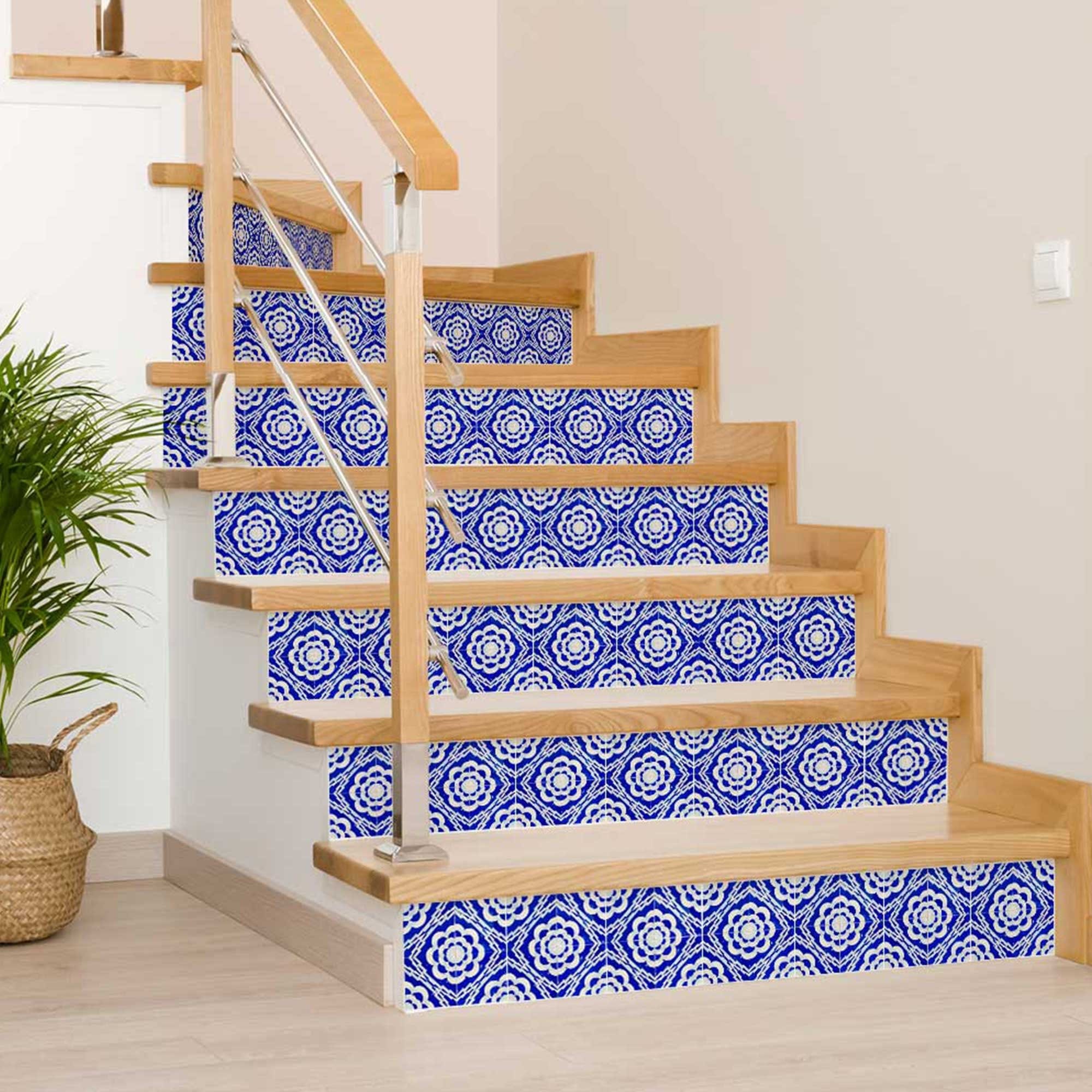 8" X 8" Blue And White Gerbera Peel And Stick Removable Tiles - Image 4