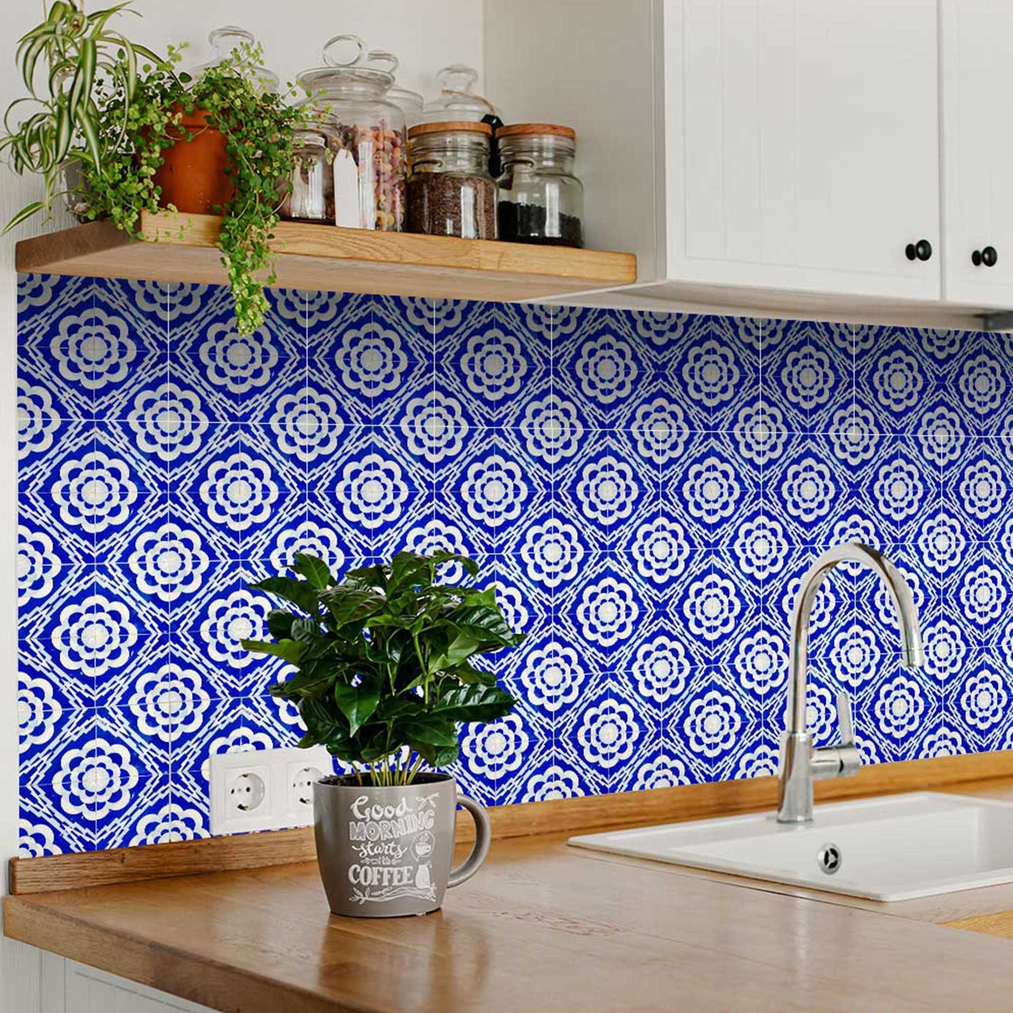 8" X 8" Blue And White Gerbera Peel And Stick Removable Tiles - Image 5